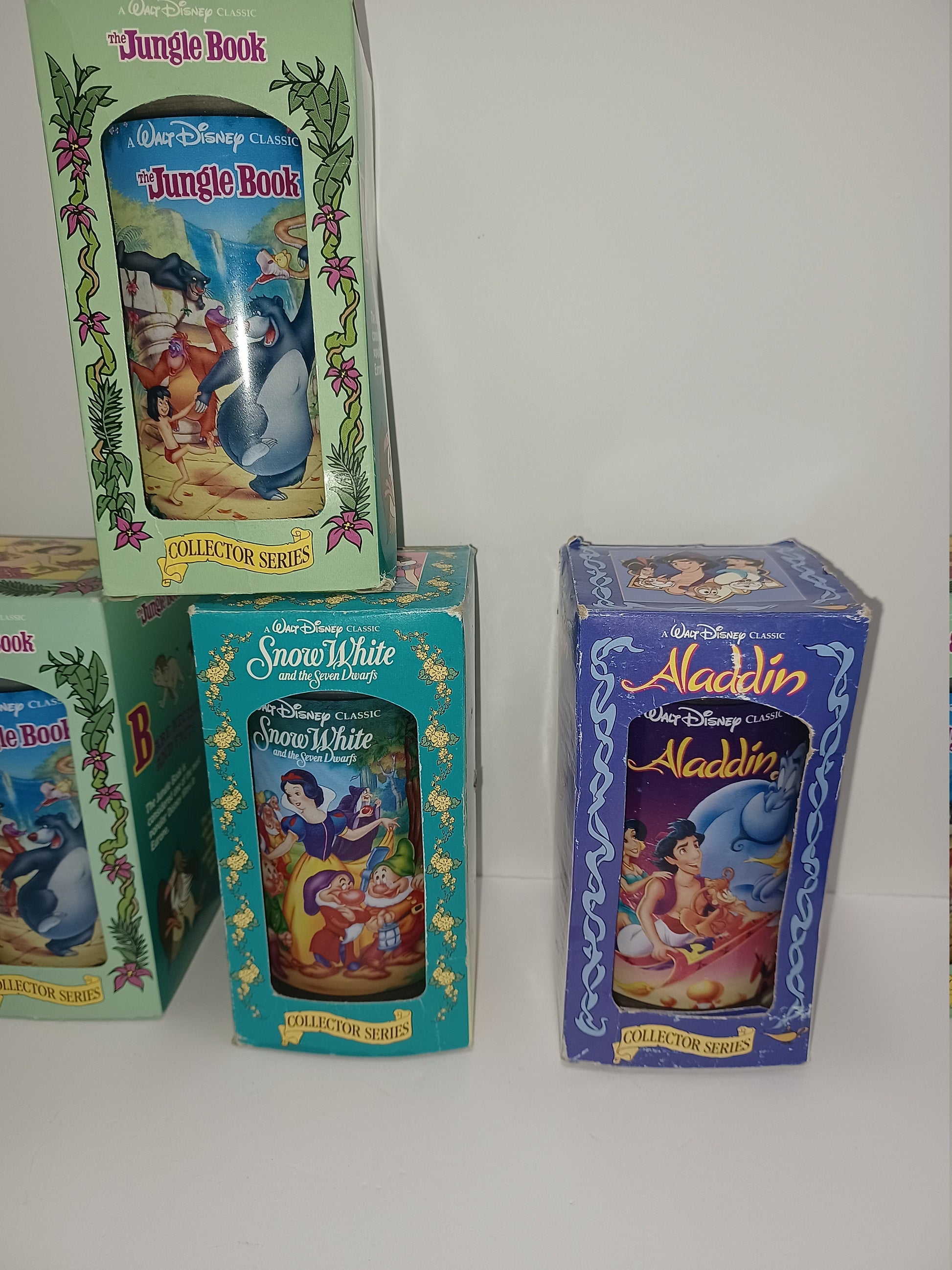 Walt Disney Glasses - Disney Collector Glasses - Burger King Classes - 1990s Disney - Jungle Book - Aladdin - Pinocchio - Snow White