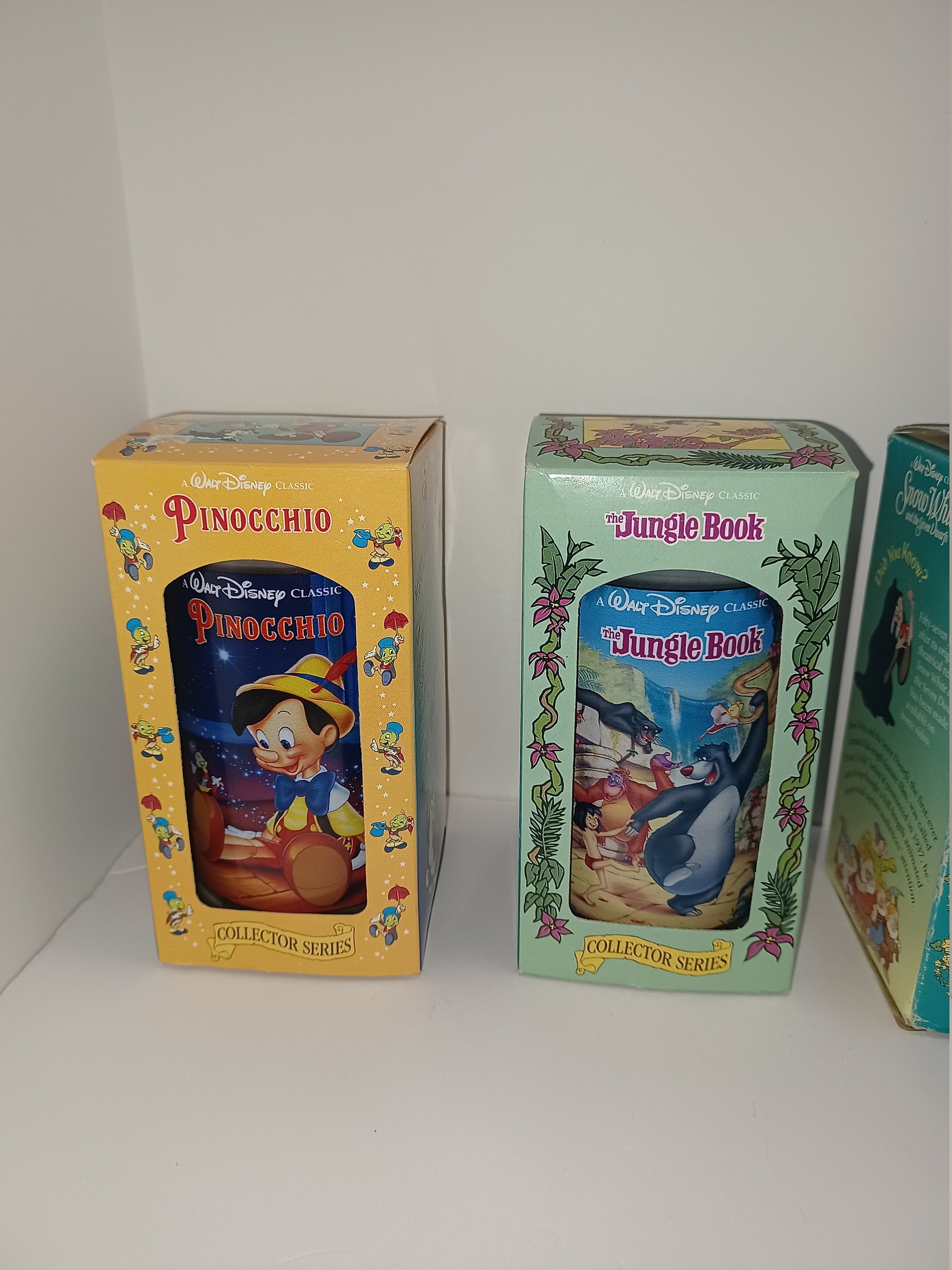 Walt Disney Glasses - Disney Collector Glasses - Burger King Classes - 1990s Disney - Jungle Book - Aladdin - Pinocchio - Snow White