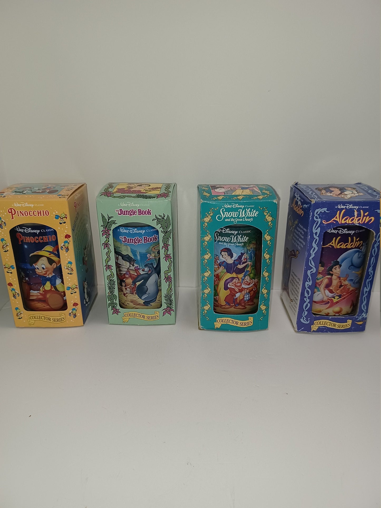 Walt Disney Glasses - Disney Collector Glasses - Burger King Classes - 1990s Disney - Jungle Book - Aladdin - Pinocchio - Snow White