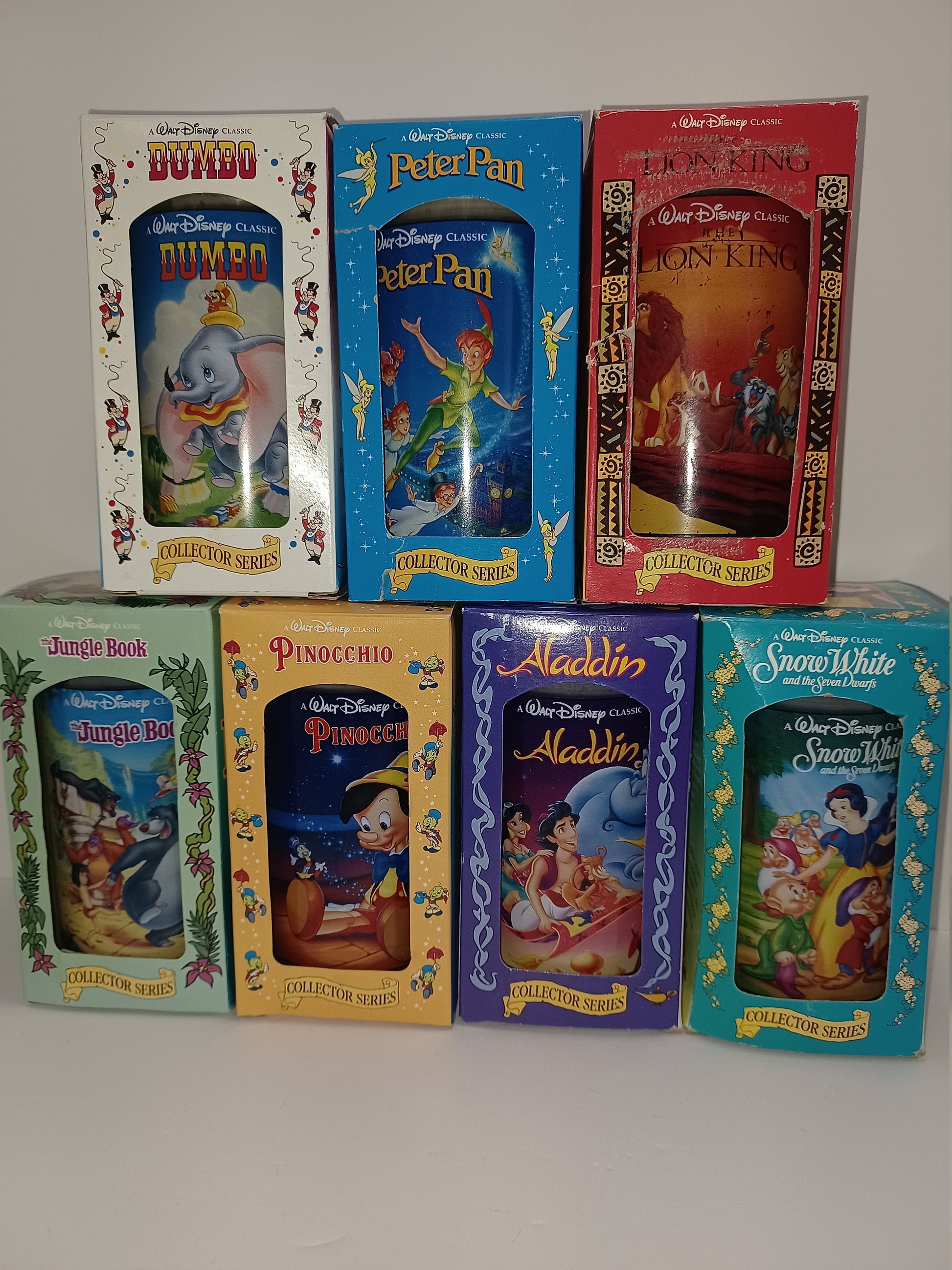 Walt Disney Glasses - Disney Collector Glasses - Burger King Classes - 1990s Disney - Jungle Book - Aladdin - Pinocchio - Snow White