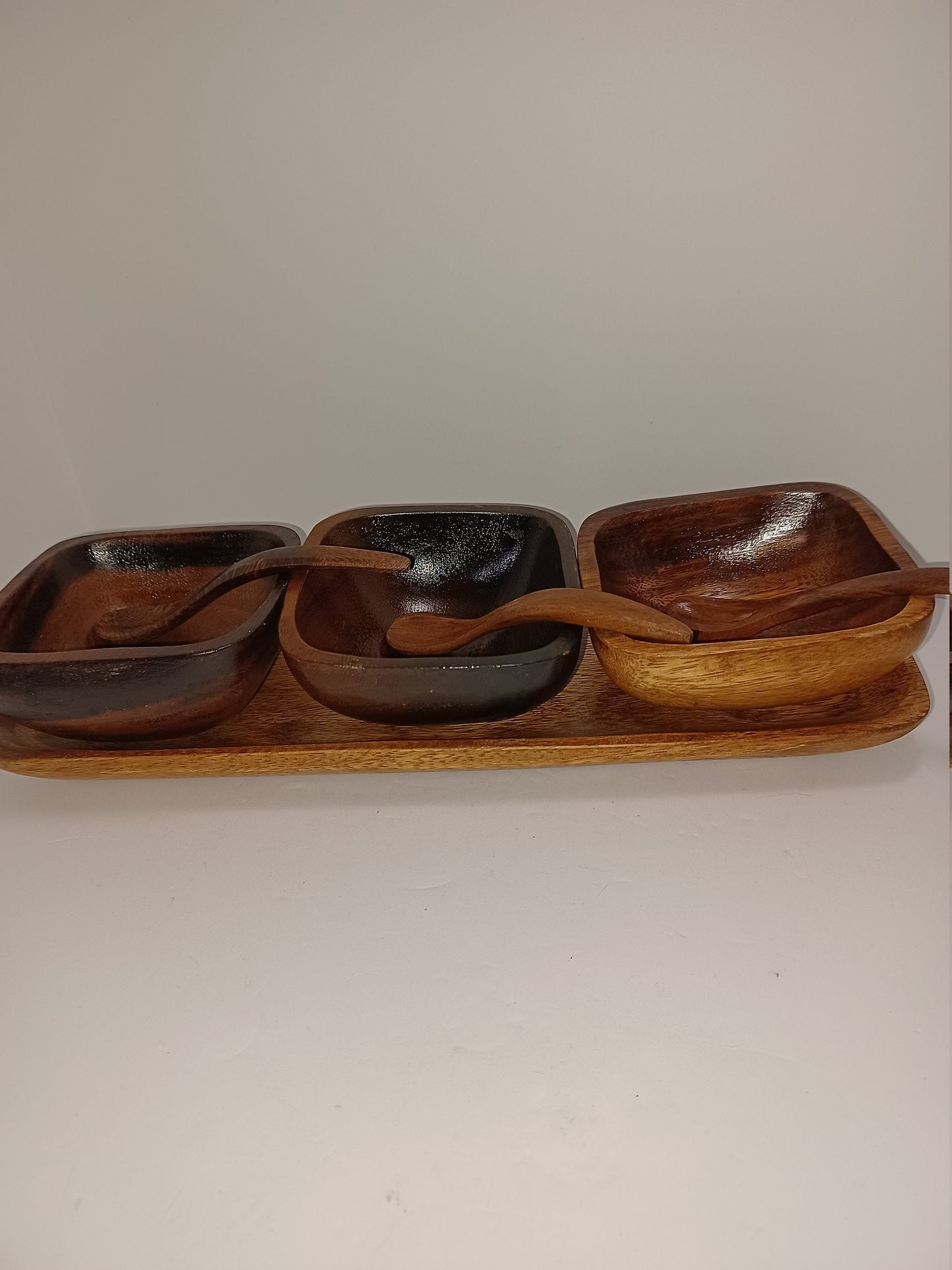 1970s Wooden Bowl Serving Tray With Spoons Made In Phillipines - Phillipines - Wooden Bowls - Wooden Kitchenware - Kitchenware - Bowls