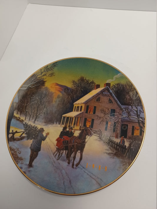 1988 Avon Collectable Christmas Plate Porcelain 22k Gold Home - Avon - Christmas - Holiday Plates - Avon Plates - Avon Christmas