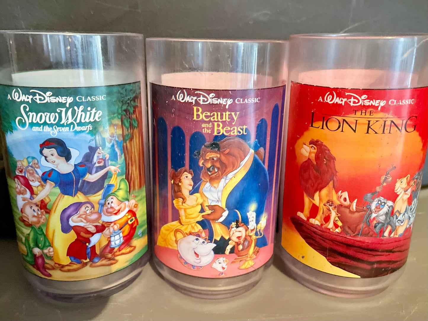 Walt Disney Glasses - Disney Collector Glasses - Burger King Classes - 1990s Disney - Jungle Book - Aladdin - Pinocchio - Snow White