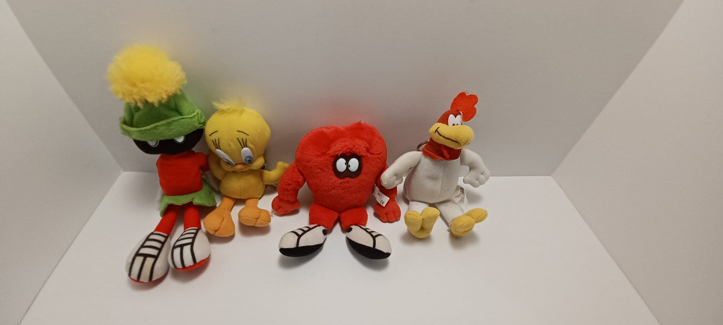 Vintage 1990s Looney Tunes Beanie Minis With Clip - Looney Tunes - Plush - Beanie Babies - Beanie Mini - Stuffed Animals - Tweety - Foghorn