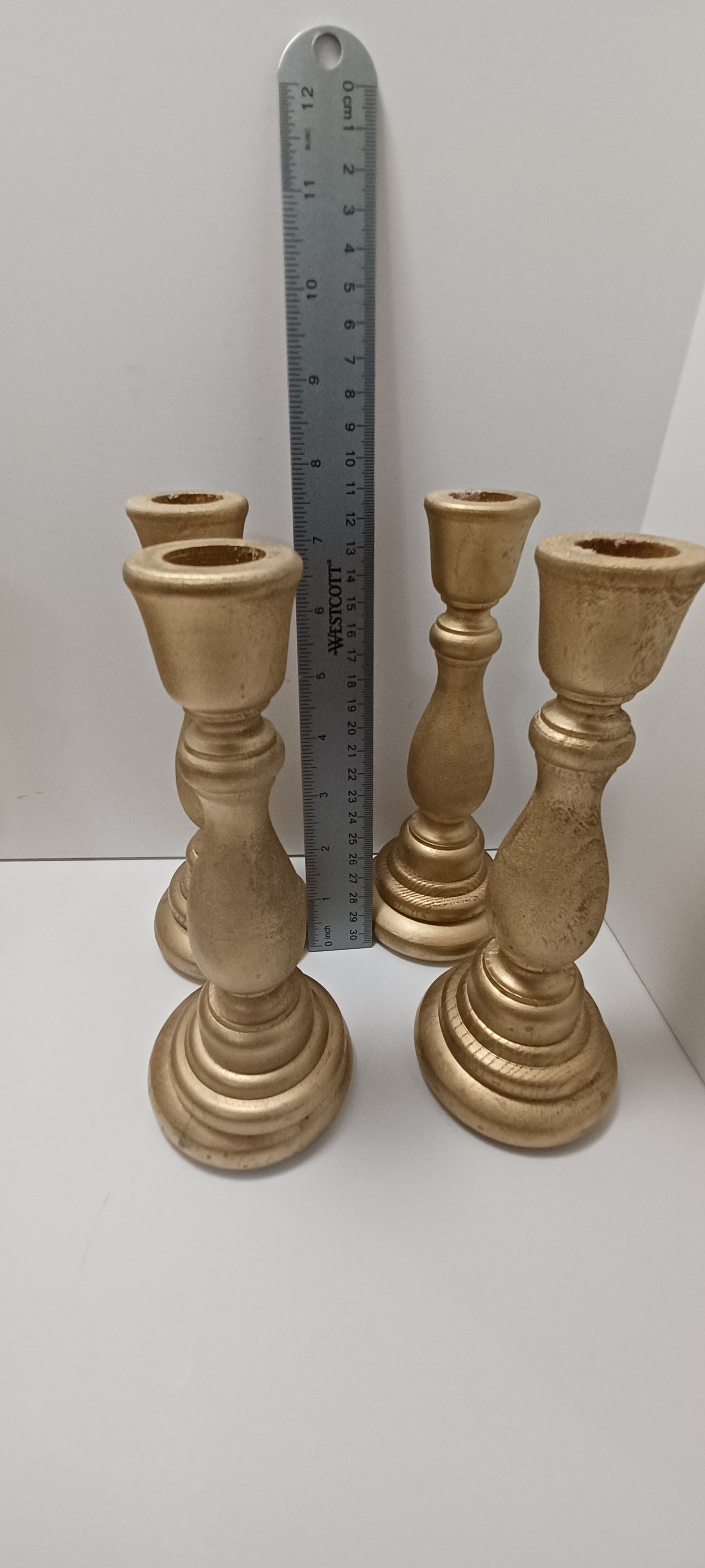 Vintage Candlestick Holders Wooden Painted Golden Brass Color 12inch 10inch 8 inch - Candlesticks - Candlestick Holders - Candles