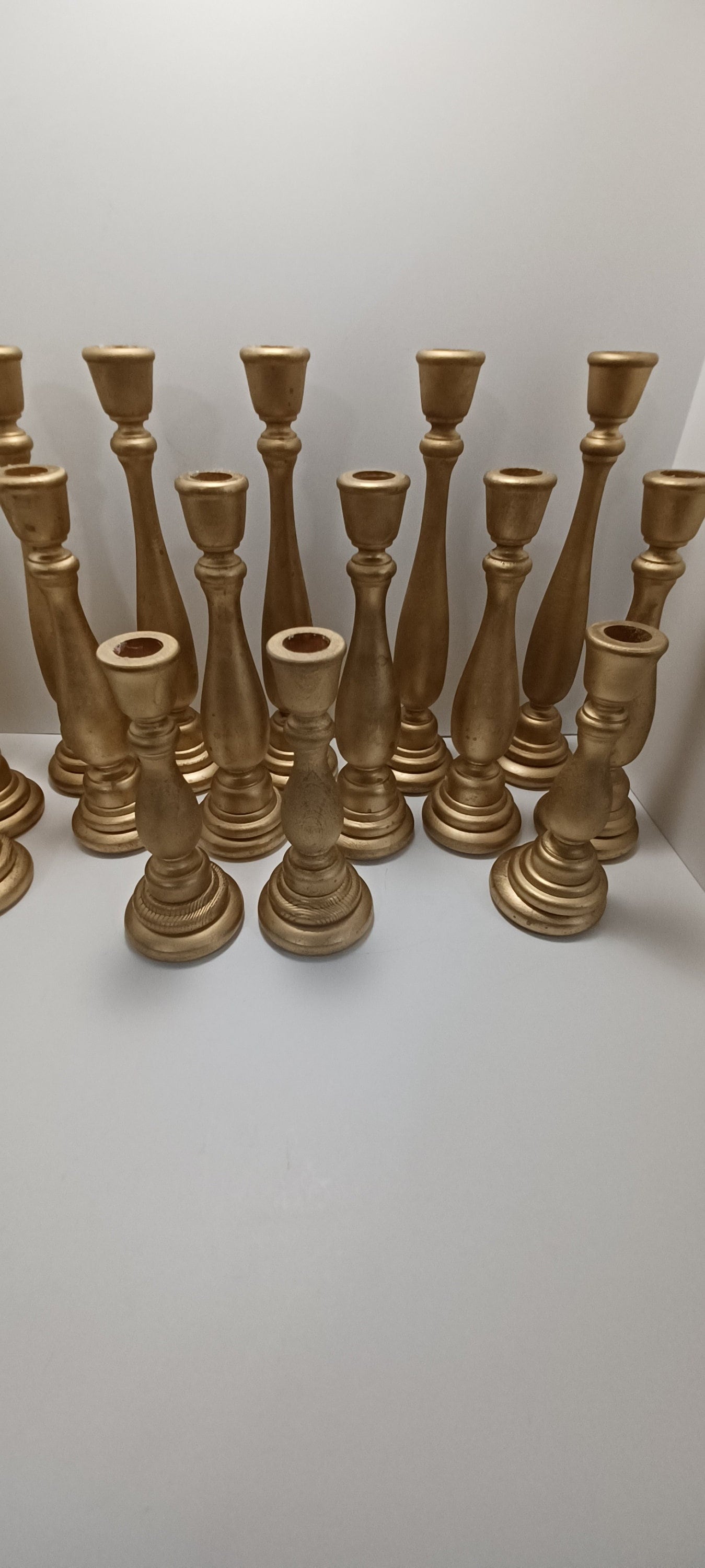 Vintage Candlestick Holders Wooden Painted Golden Brass Color 12inch 10inch 8 inch - Candlesticks - Candlestick Holders - Candles