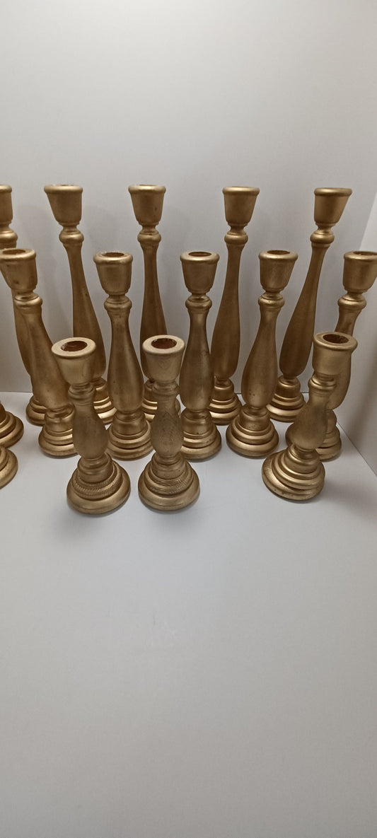 Vintage Candlestick Holders Wooden Painted Golden Brass Color 12inch 10inch 8 inch - Candlesticks - Candlestick Holders - Candles