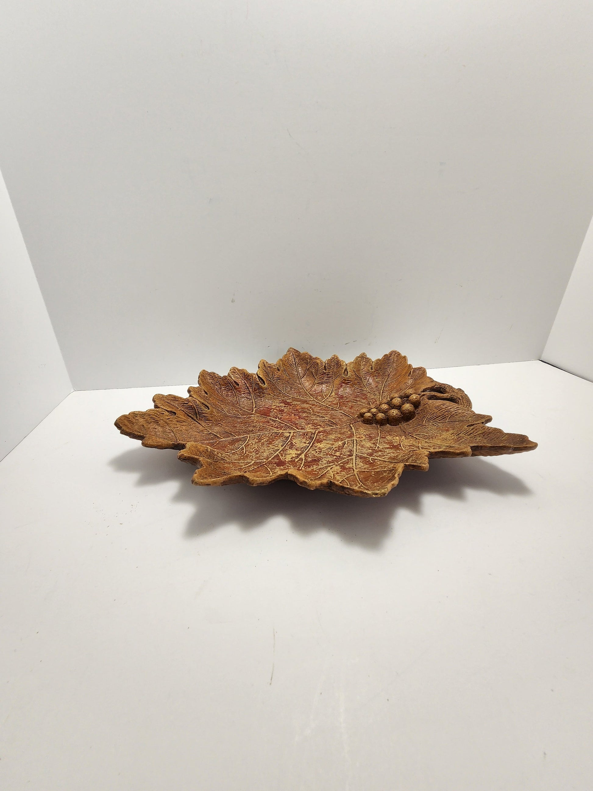 Molded Fake Wood Grapes and Leaf Decorative Tray - Wooden Tray - Decorative Tray - Fall - Leaf - Grapes - Grape Decor - Fall Decor