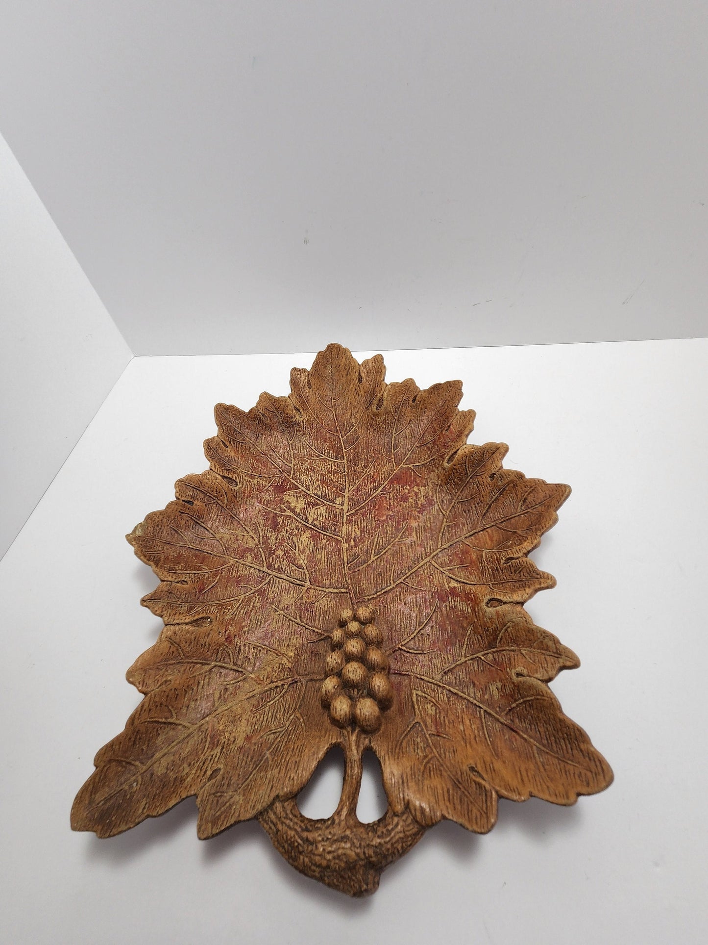 Molded Fake Wood Grapes and Leaf Decorative Tray - Wooden Tray - Decorative Tray - Fall - Leaf - Grapes - Grape Decor - Fall Decor