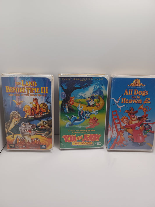 Vintage Vhs Tapes - Land Before Time - All Dogs Go To Heaven - Tom & Jerry - Land Before Time Vhs - Tom and Jerry Vhs - Movies