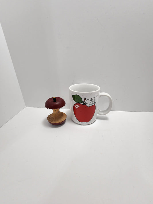Vintage Teachers Gift Set Hand Carved Apple and Hallmark Hugs Teacher Mug - Teacher - Teacher Desk - Teacher Gift - Hand Carved - Apple -Mug