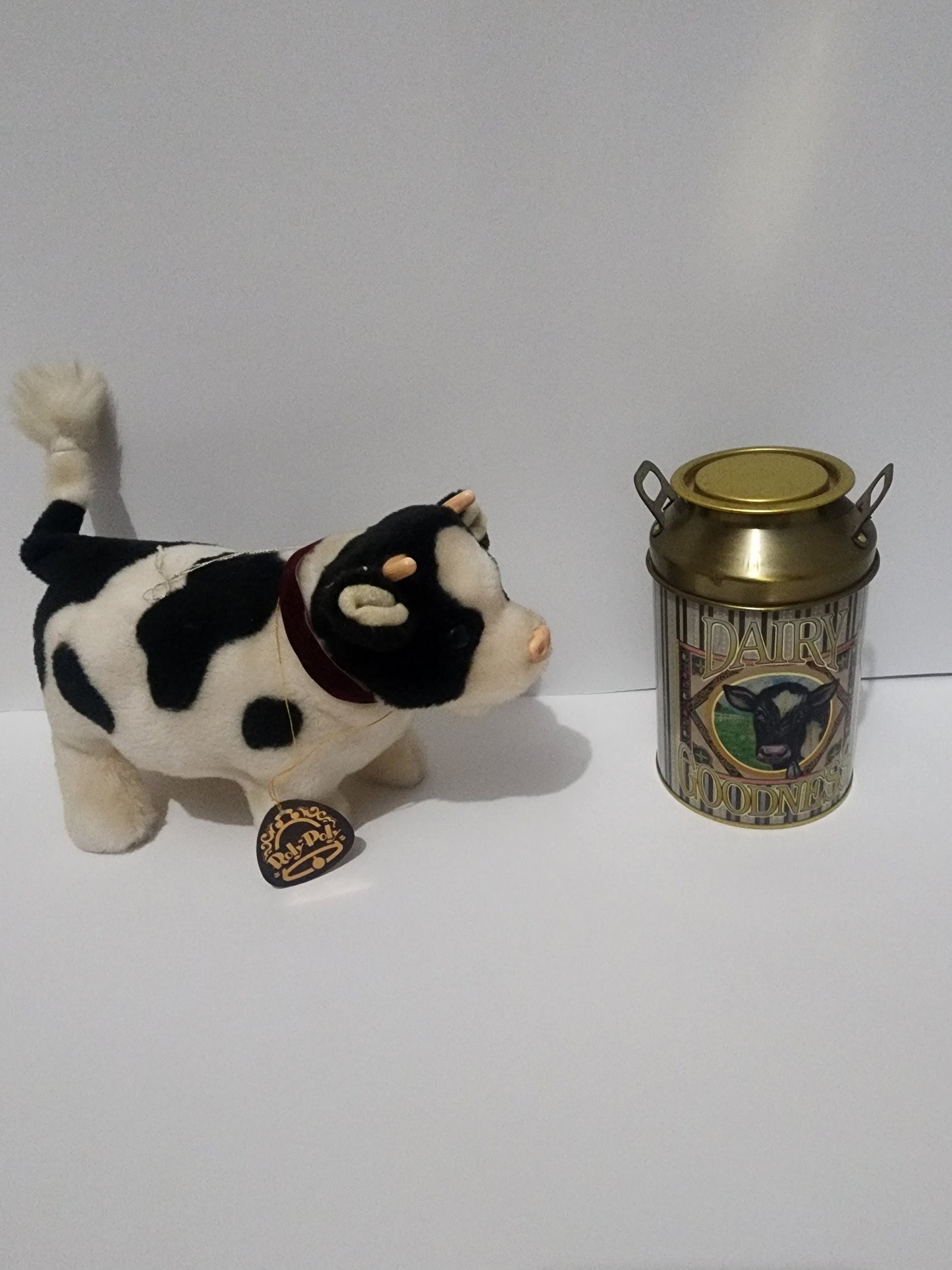 Vintage 1980s Iwaya Roly Poly Dairy Cow - Dairy Cows - Milk Glass - Milk Jar - Cows - Cow Plush - Cow - Cow Toys - Dairy Goodness - Tins