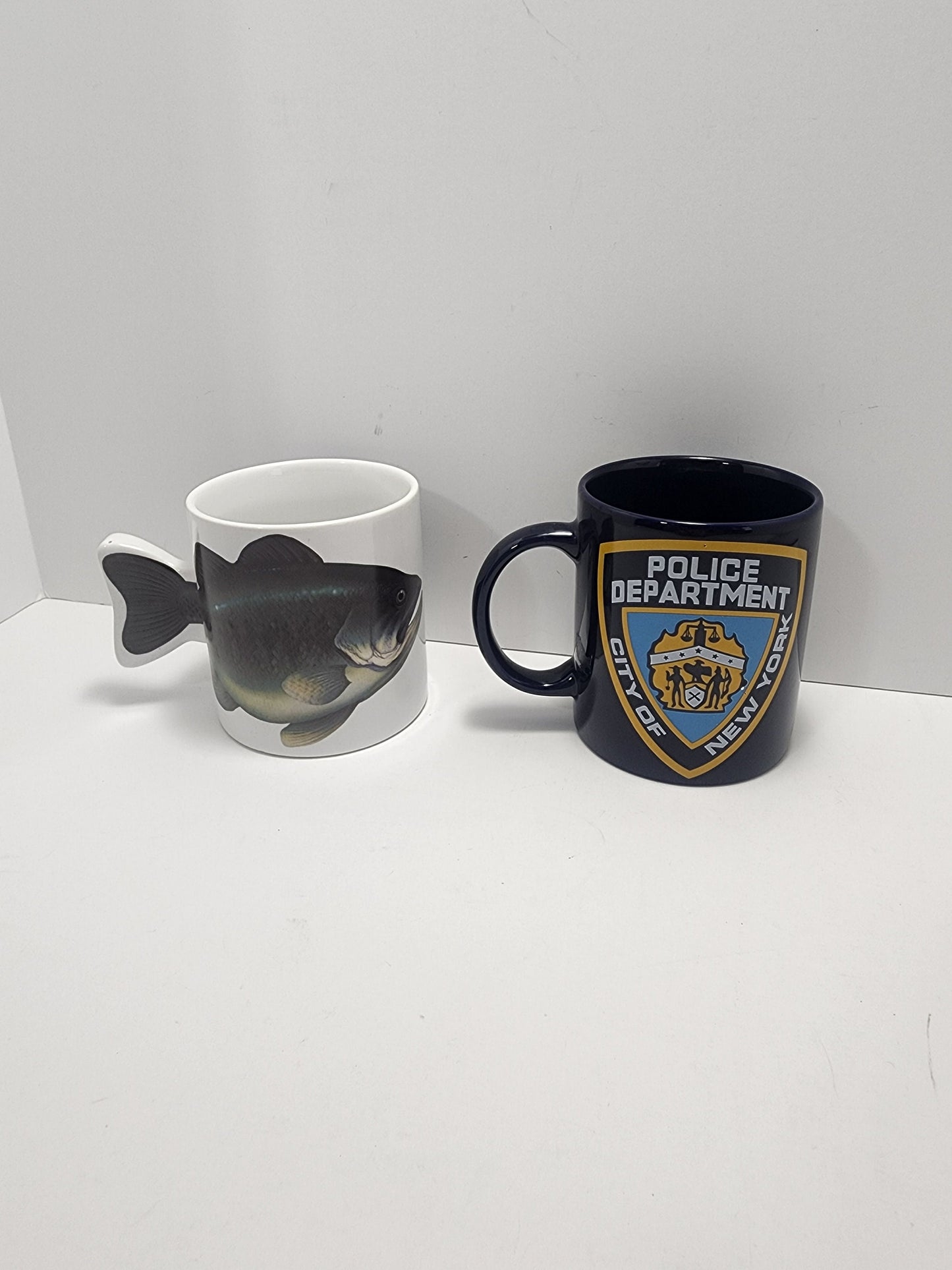Vintage 1990 Bass Fishing Coffee Mugs and NYPD Coffee Mug - Mugs - Coffee Mug - NYPD - Fishing - Bass - Fishing Mug - Police - NYPD Mug