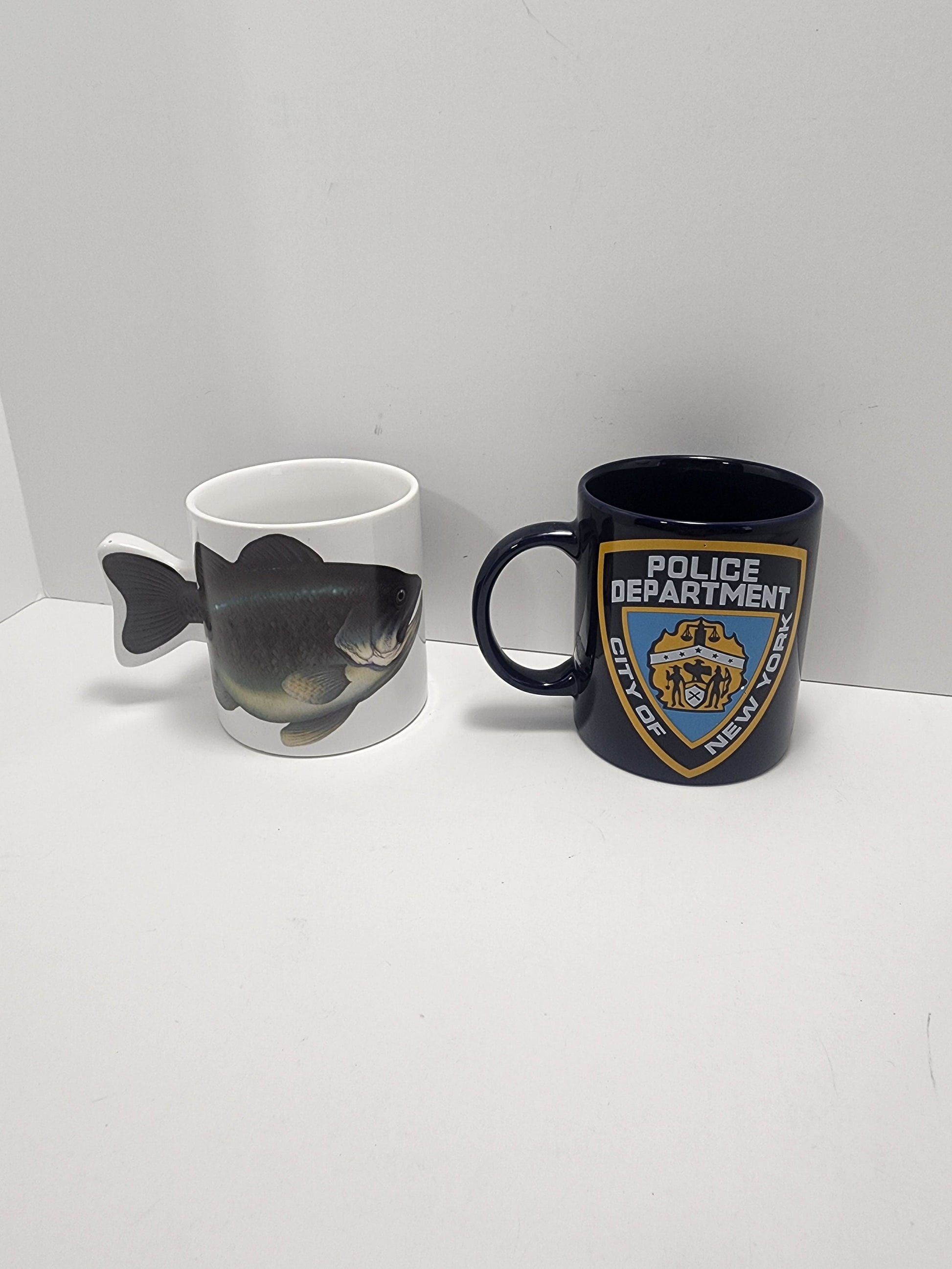 Vintage 1990 Bass Fishing Coffee Mugs and NYPD Coffee Mug - Mugs - Coffee Mug - NYPD - Fishing - Bass - Fishing Mug - Police - NYPD Mug