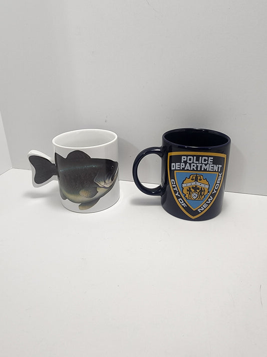 Vintage 1990 Bass Fishing Coffee Mugs and NYPD Coffee Mug - Mugs - Coffee Mug - NYPD - Fishing - Bass - Fishing Mug - Police - NYPD Mug