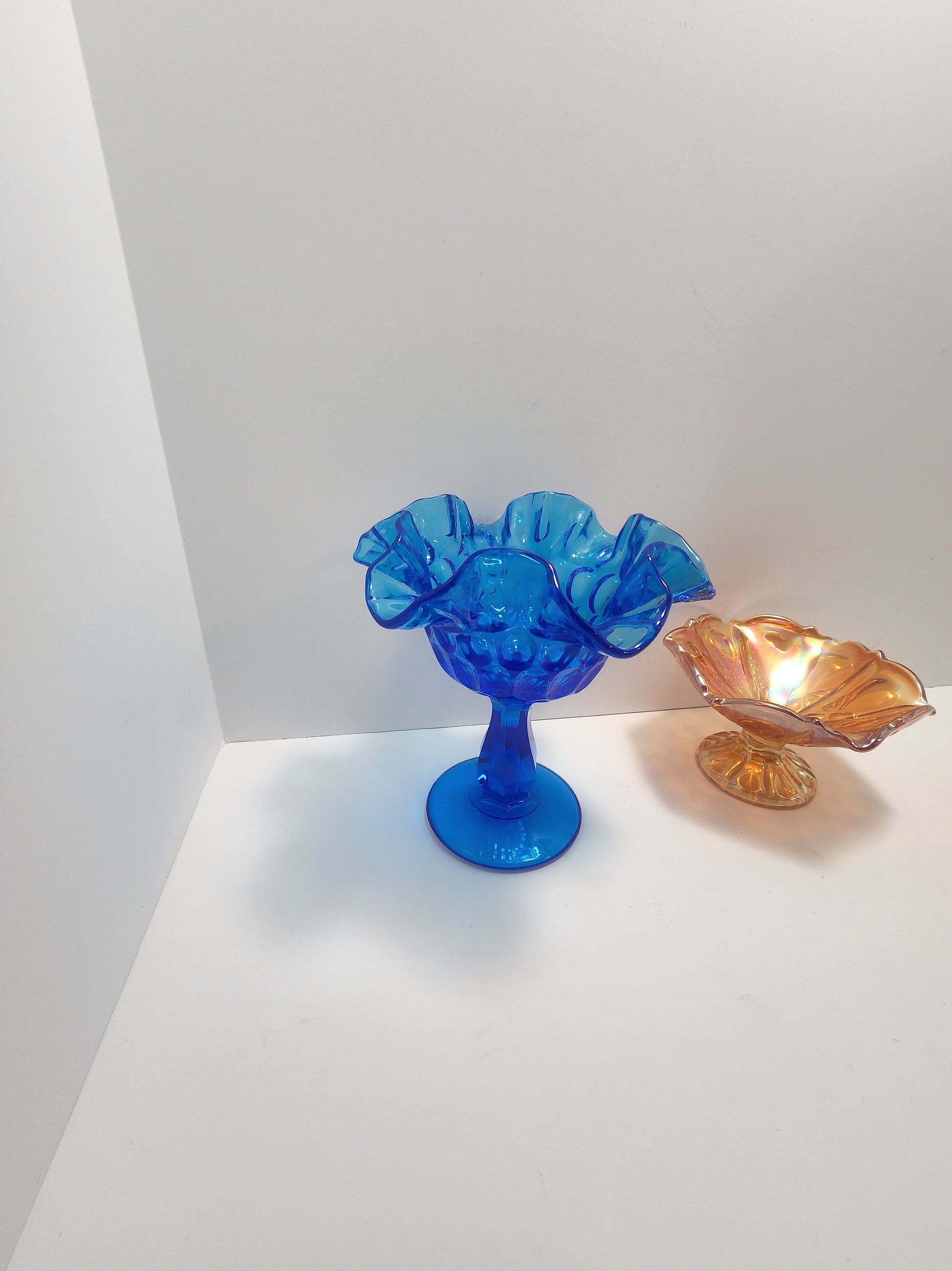 Vintage Fenton Thumprint Glass and Imperial Marigold Glass - Candy Dish - Fenton - Fenton Glass - Marigold - Carnival Glass - Pedestal Glass