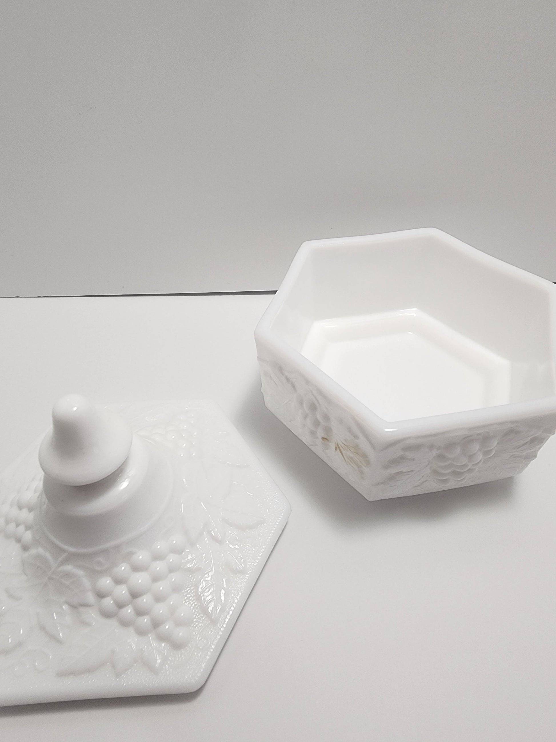 Imperial Hexagon Milk Glass Candy Dish - Candy Dish - Vintage Glasss - Imperial - Imperial Glass - Milk Glass - Milk - Vintage Candy Dish