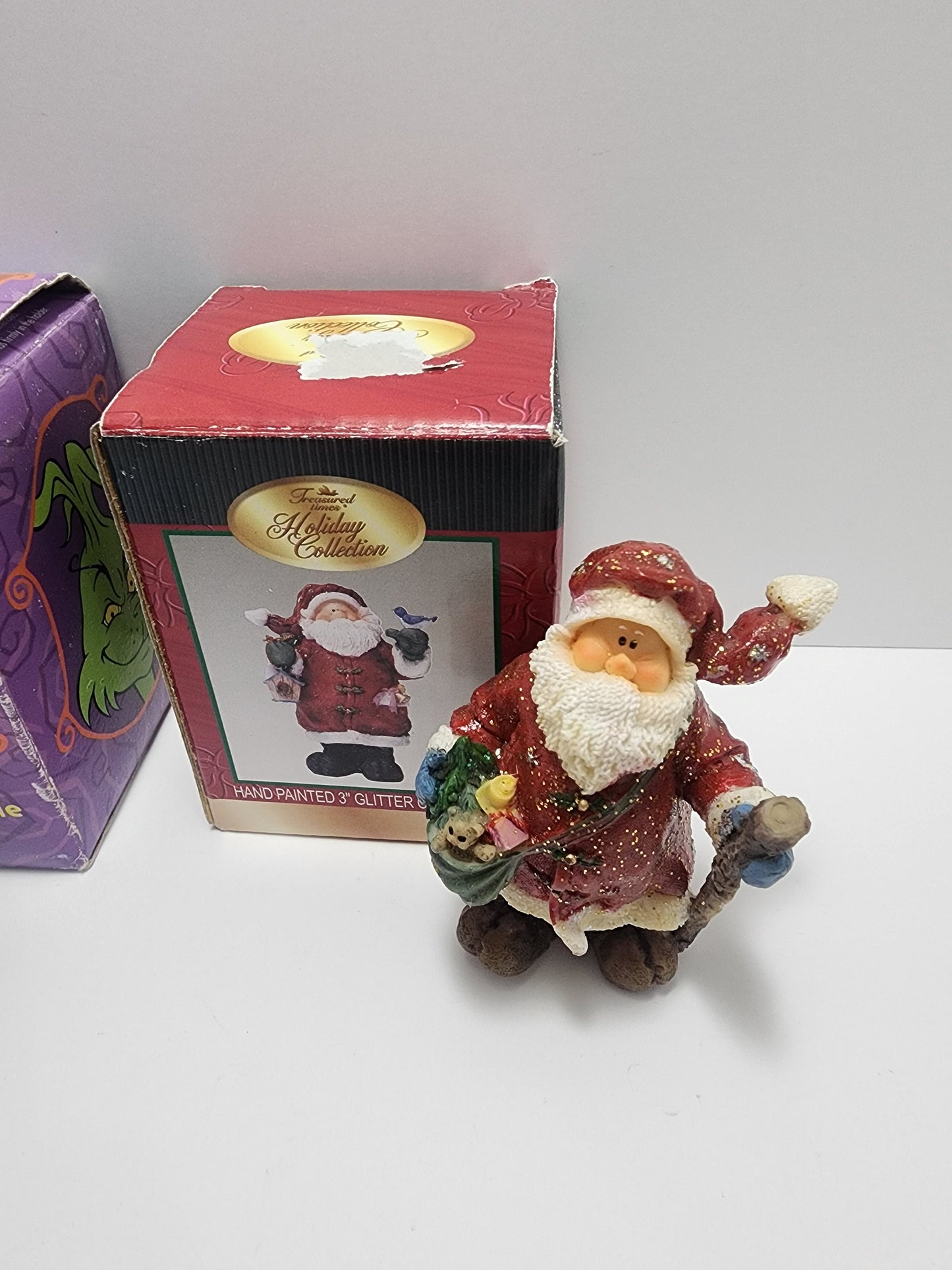 Hand Painted 3" Glitter Coat Santa Figure - 2000 Dr Suess Wick and Tin Candle - Tins - Dr Seuss - The Grinch - Santa - Christmas - Candle