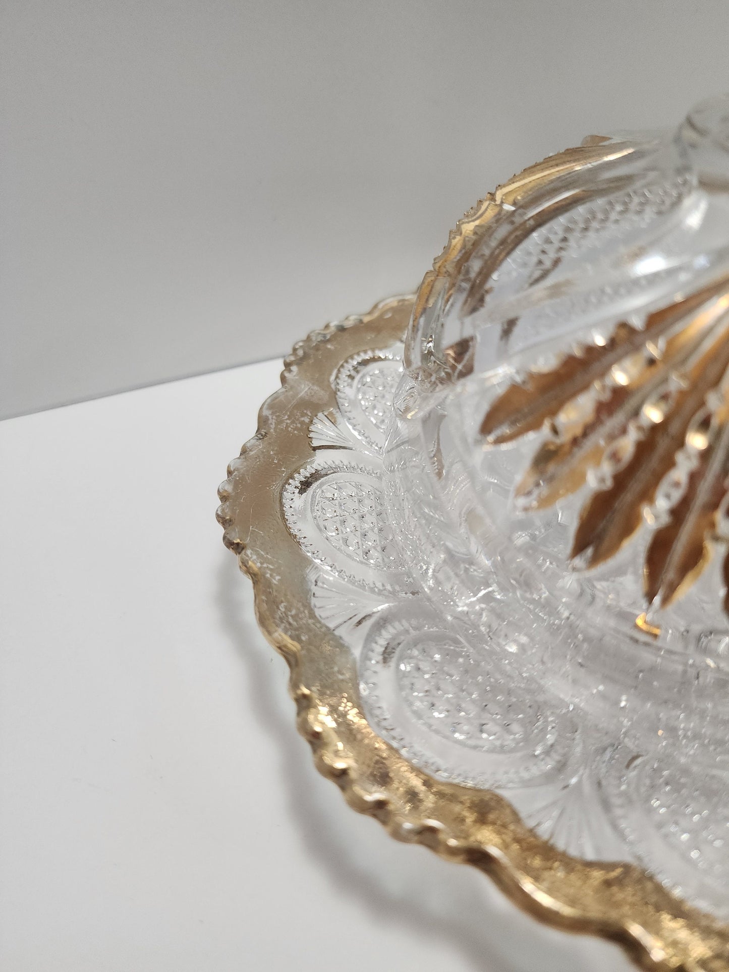 Cut Glass Vintage Domed Butter or Candy Dish Crystal Glass With Gold Accents - Candy Dish - Butter Dish - Cut Glass - Gold Glass - Glass