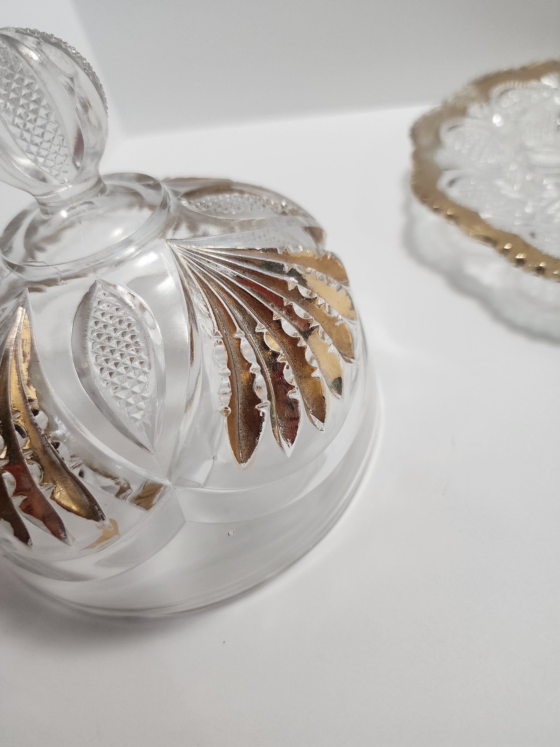 Cut Glass Vintage Domed Butter or Candy Dish Crystal Glass With Gold Accents - Candy Dish - Butter Dish - Cut Glass - Gold Glass - Glass