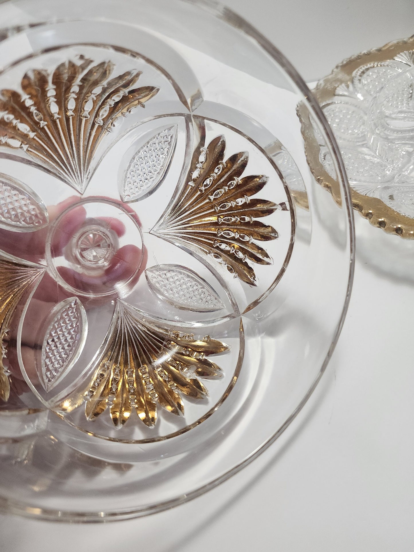 Cut Glass Vintage Domed Butter or Candy Dish Crystal Glass With Gold Accents - Candy Dish - Butter Dish - Cut Glass - Gold Glass - Glass