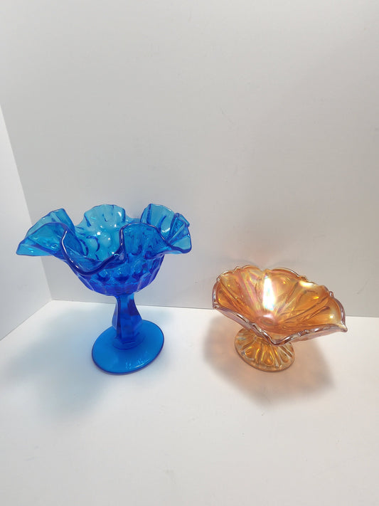 Vintage Fenton Thumprint Glass and Imperial Marigold Glass - Candy Dish - Fenton - Fenton Glass - Marigold - Carnival Glass - Pedestal Glass