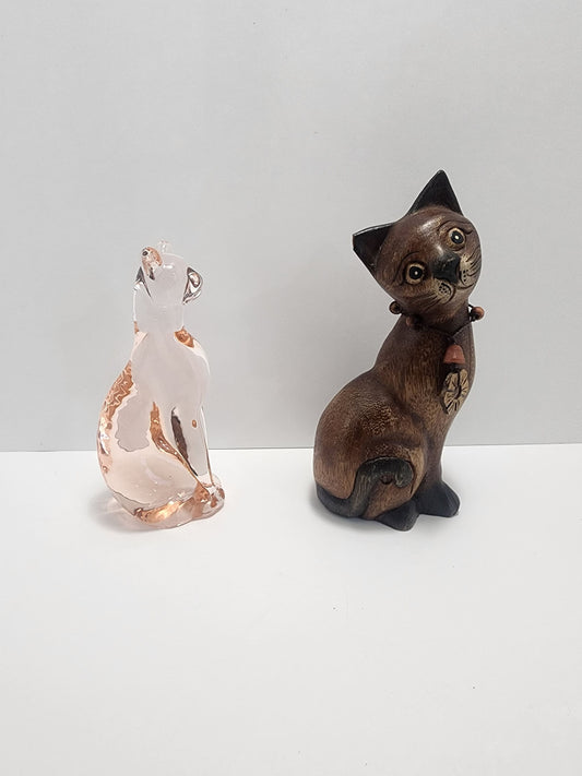 Vintage Cat Figurines - Fenton Glass Art - Siamese Cat - Egyptian Cat - Baccarat Egyptian Cat - Glass Cat - Cat Sculpture - Cat Art - Glass