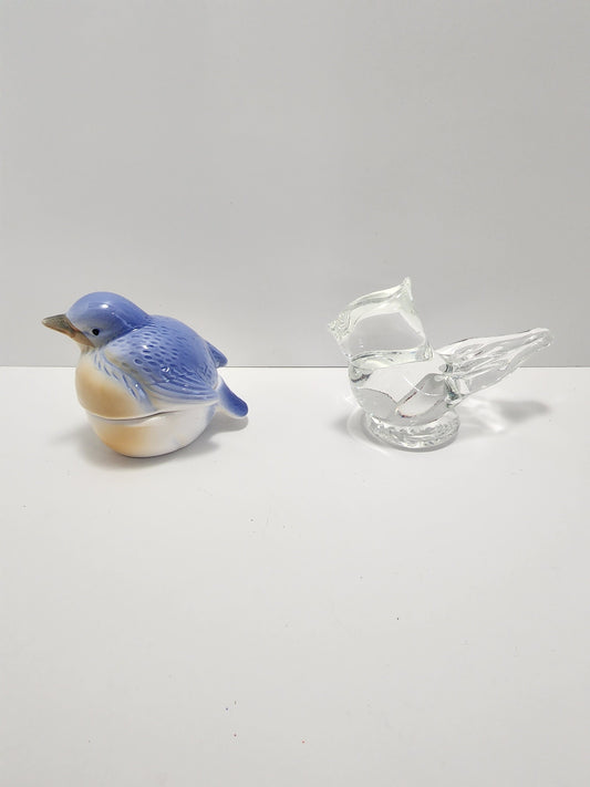 Vintage Mid-century Birds - Porcelain Bird - Vintage Birds - Glass Art - Glass Bird - Birdie - Storage Figure - Bird Decor - Birds