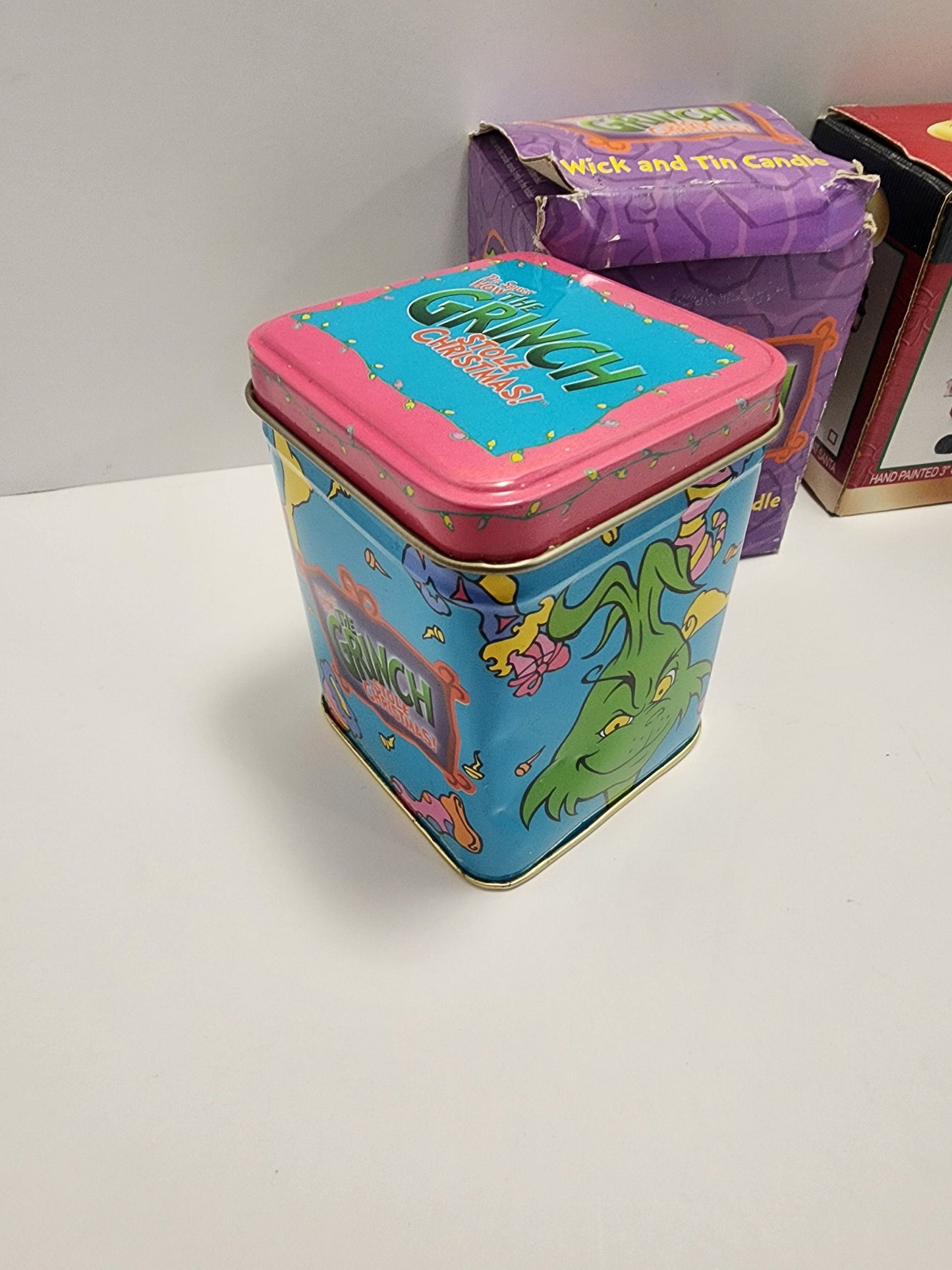 Hand Painted 3" Glitter Coat Santa Figure - 2000 Dr Suess Wick and Tin Candle - Tins - Dr Seuss - The Grinch - Santa - Christmas - Candle