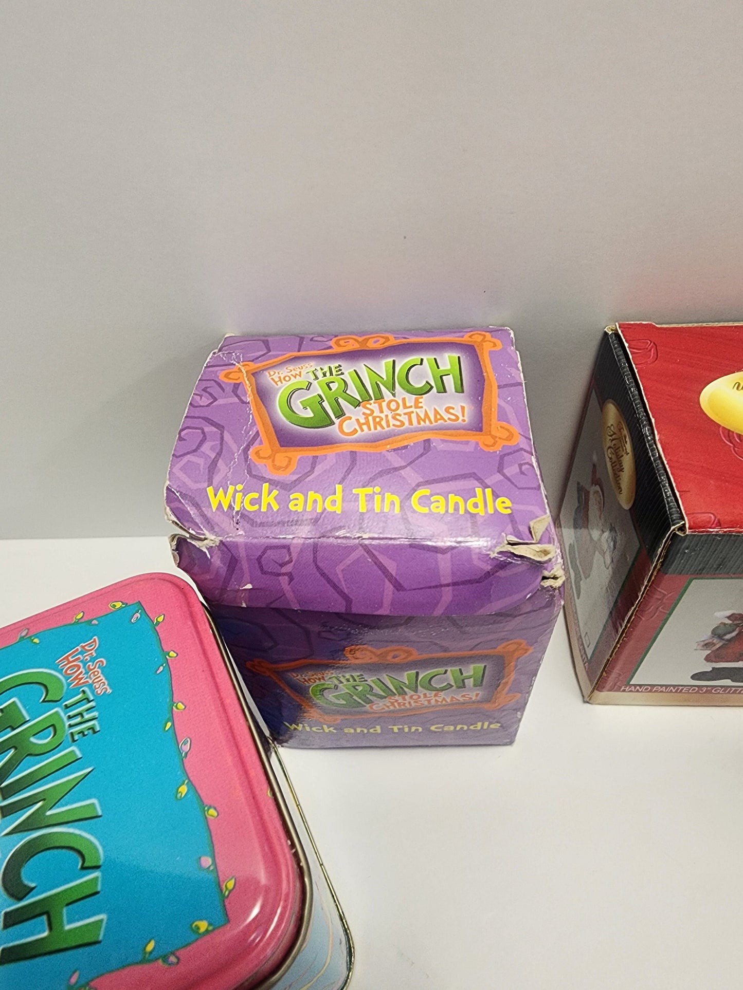 Hand Painted 3" Glitter Coat Santa Figure - 2000 Dr Suess Wick and Tin Candle - Tins - Dr Seuss - The Grinch - Santa - Christmas - Candle