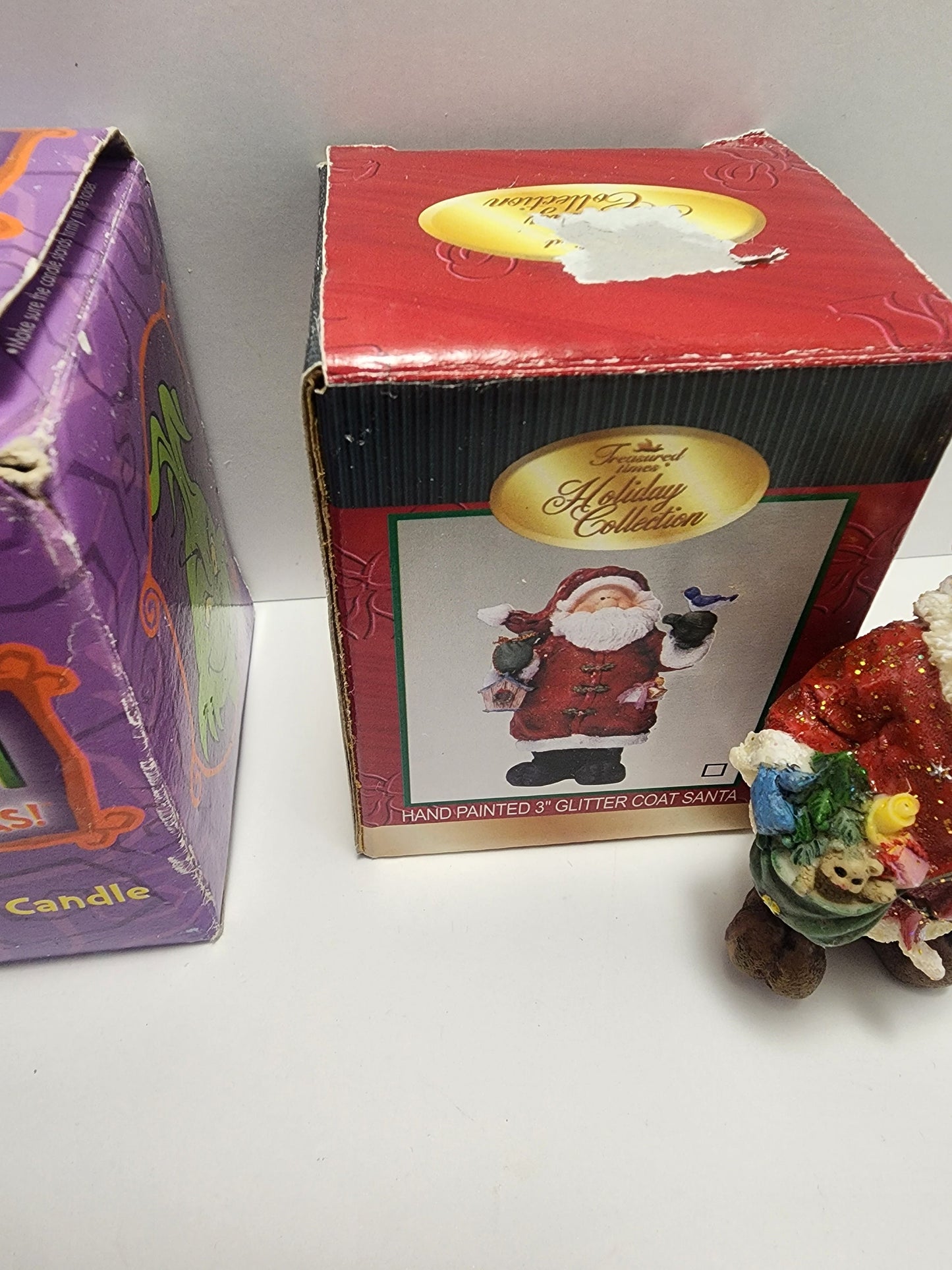 Hand Painted 3" Glitter Coat Santa Figure - 2000 Dr Suess Wick and Tin Candle - Tins - Dr Seuss - The Grinch - Santa - Christmas - Candle