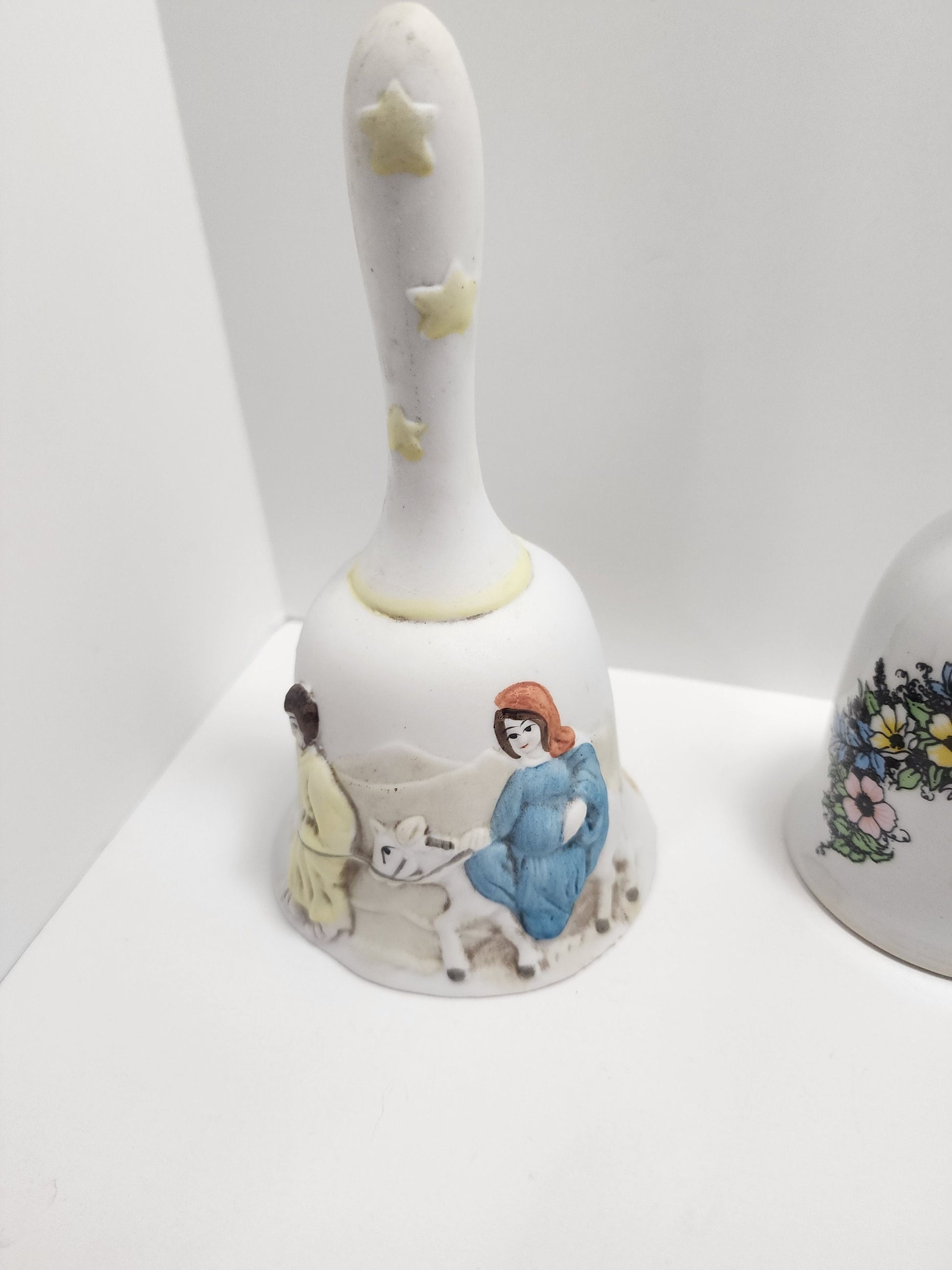 Vintage Ceramic Glass Bells - Nativity Bell - Christmas Bell - Glass Floral Bell - Glass Bell - Floral Bell - Collectable Bell - Bells