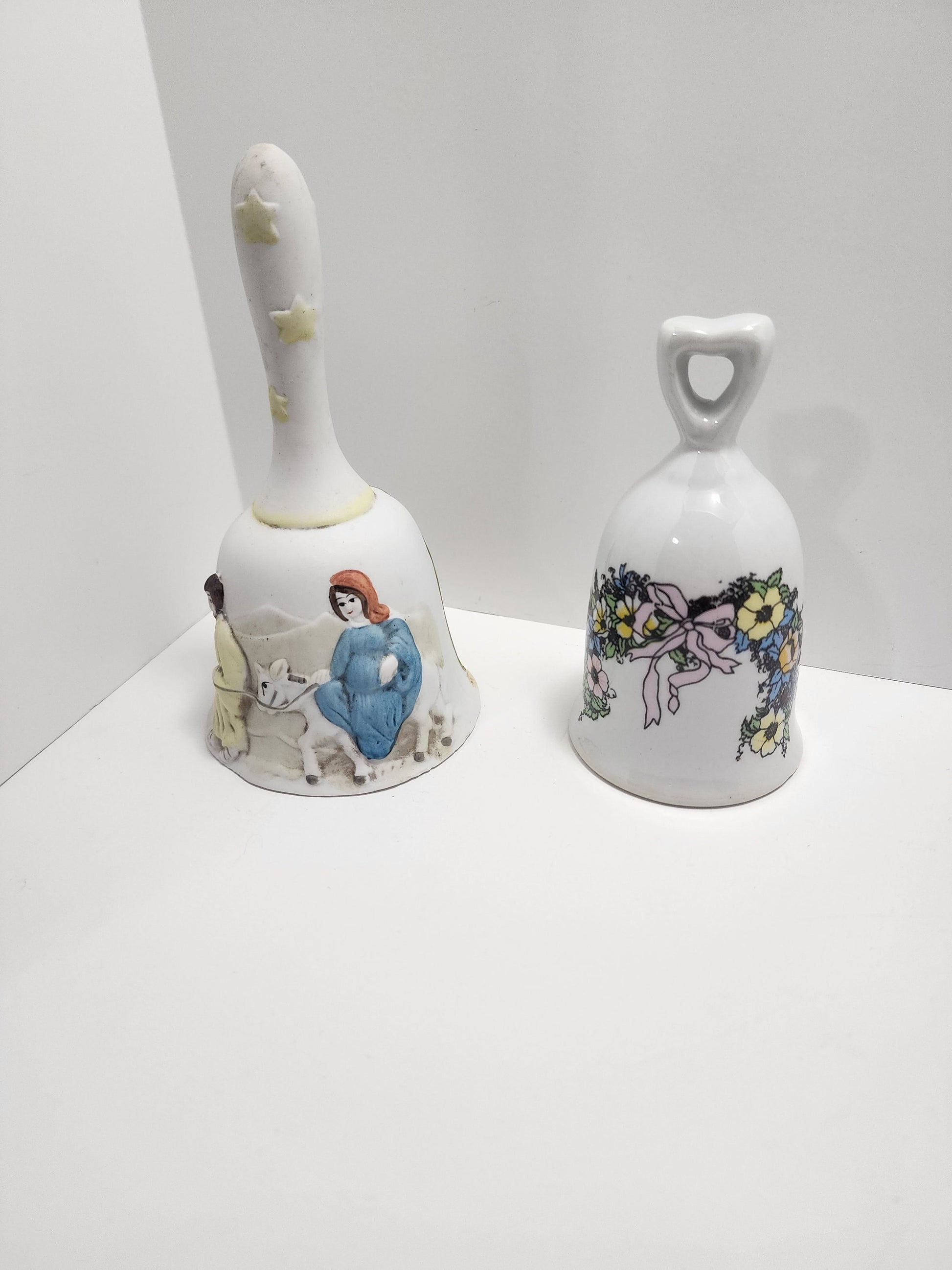 Vintage Ceramic Glass Bells - Nativity Bell - Christmas Bell - Glass Floral Bell - Glass Bell - Floral Bell - Collectable Bell - Bells