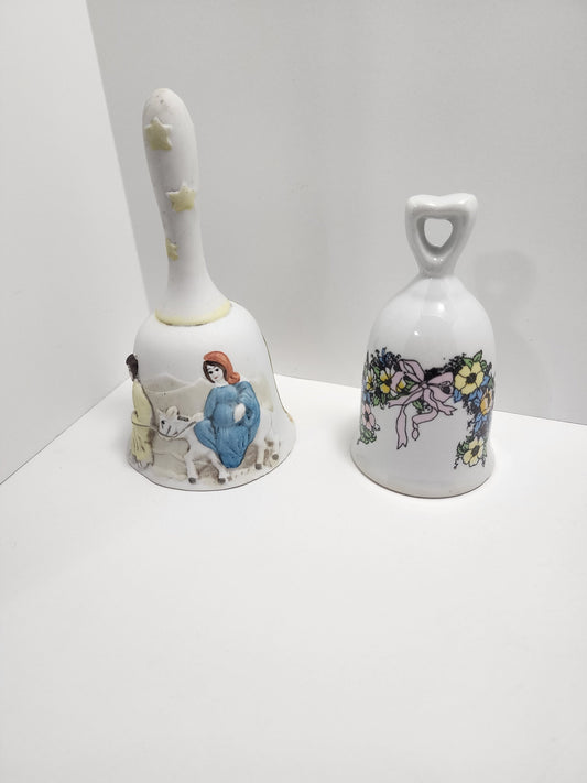 Vintage Ceramic Glass Bells - Nativity Bell - Christmas Bell - Glass Floral Bell - Glass Bell - Floral Bell - Collectable Bell - Bells
