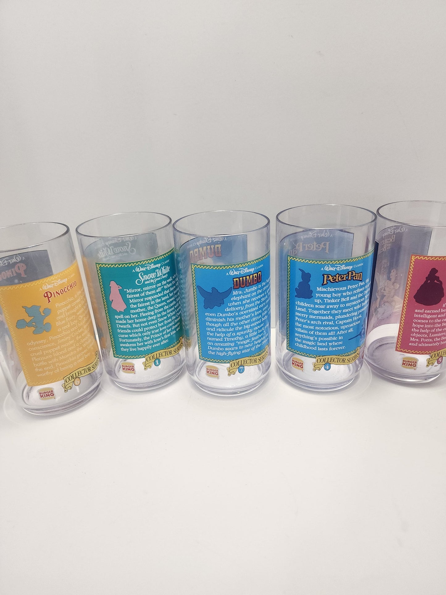 Walt Disney Glasses - Disney Collector Glasses - Burger King Classes - 1990s Disney - Jungle Book - Aladdin - Pinocchio - Snow White
