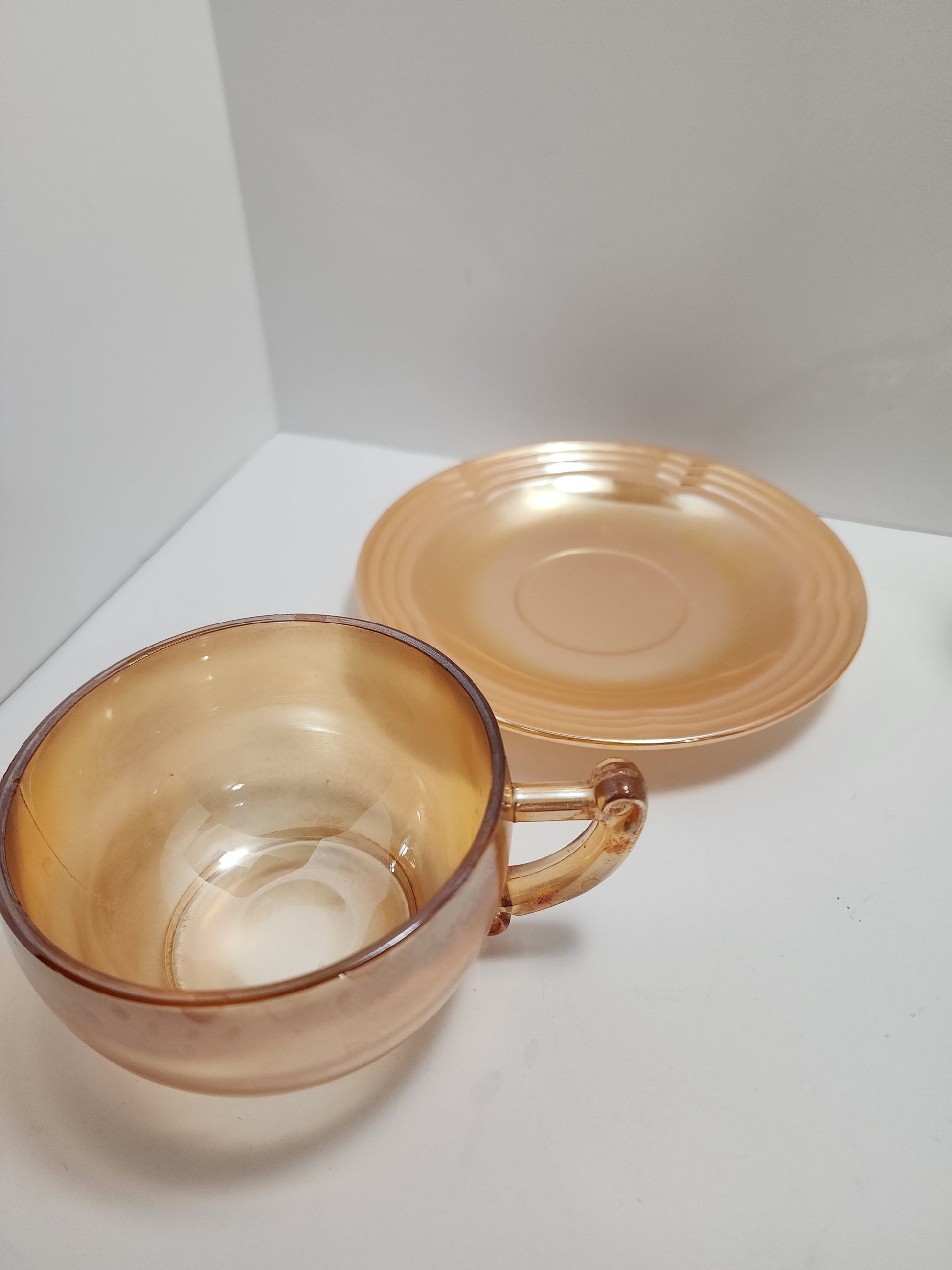 Imperial 1915 Art Cut Glass Neon Jelly Glass and Orange Depression Cup with Saucer - Depression Glass - Jelly Nut - Candy Dish - Glass