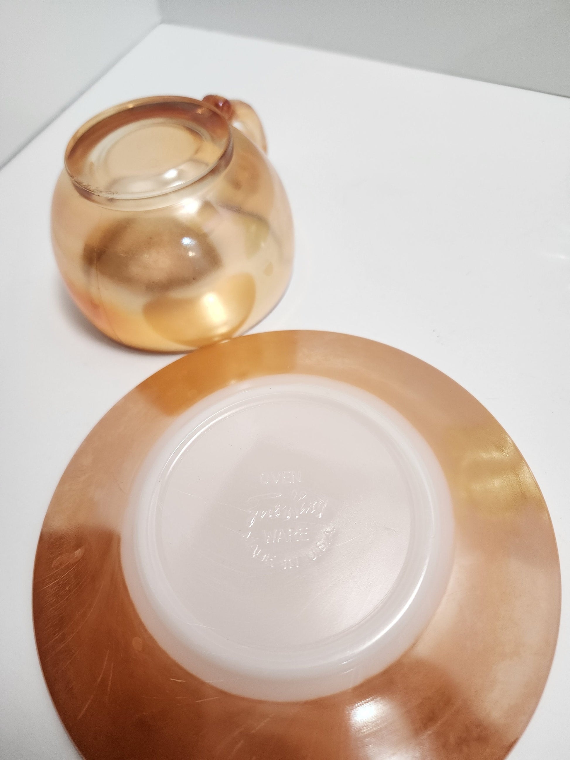 Imperial 1915 Art Cut Glass Neon Jelly Glass and Orange Depression Cup with Saucer - Depression Glass - Jelly Nut - Candy Dish - Glass