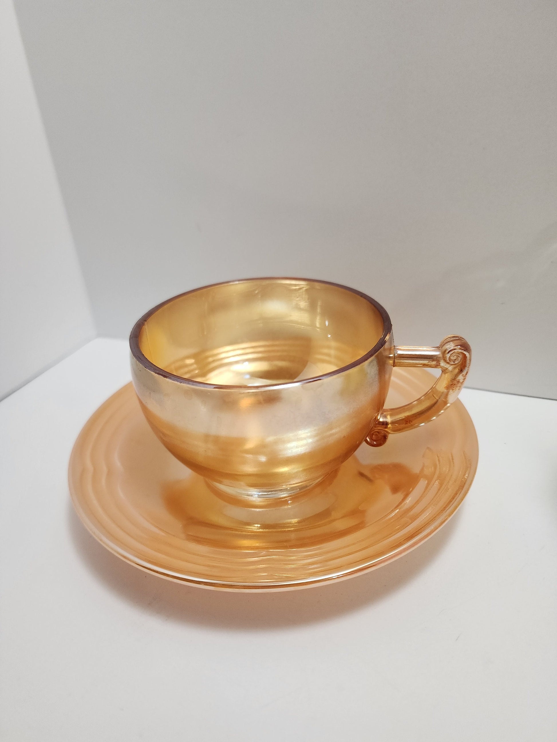Imperial 1915 Art Cut Glass Neon Jelly Glass and Orange Depression Cup with Saucer - Depression Glass - Jelly Nut - Candy Dish - Glass