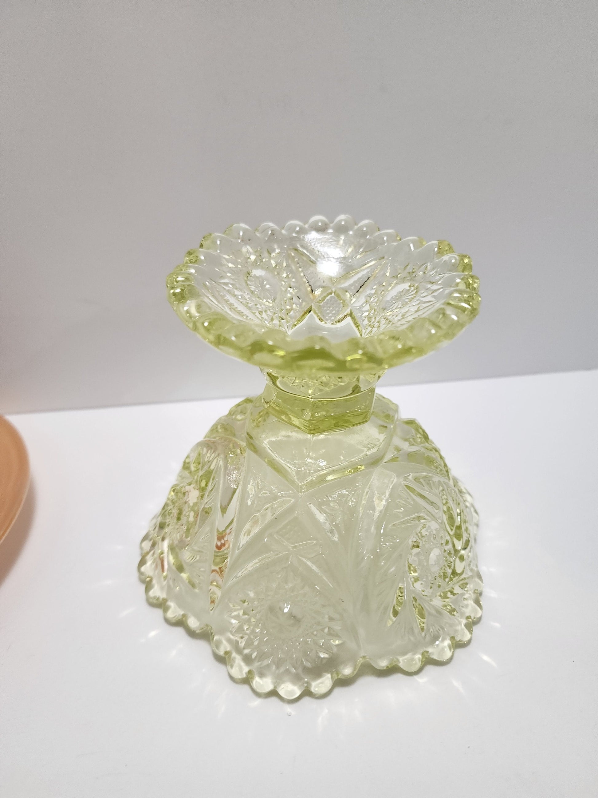 Imperial 1915 Art Cut Glass Neon Jelly Glass and Orange Depression Cup with Saucer - Depression Glass - Jelly Nut - Candy Dish - Glass