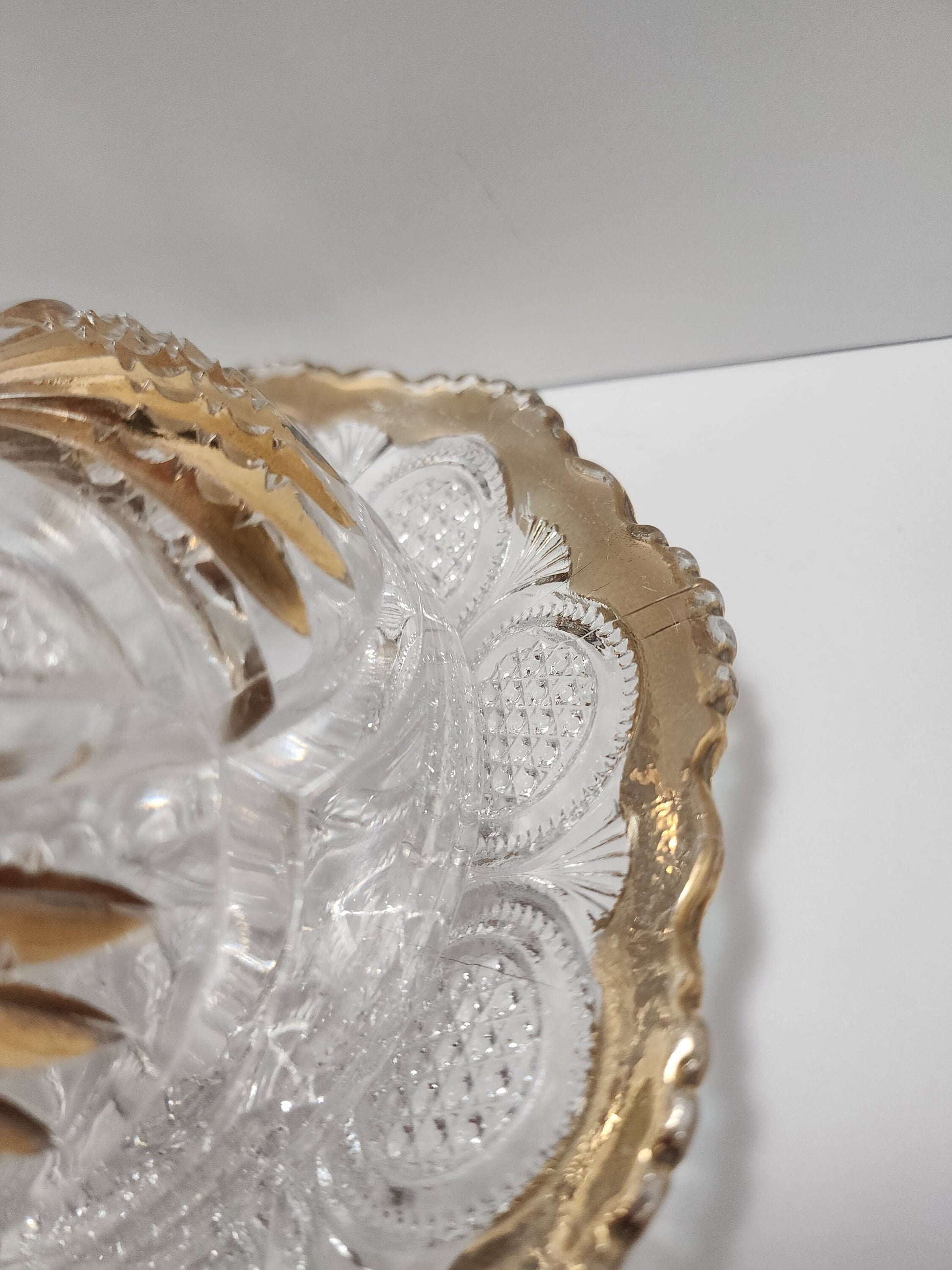 Cut Glass Vintage Domed Butter or Candy Dish Crystal Glass With Gold Accents - Candy Dish - Butter Dish - Cut Glass - Gold Glass - Glass