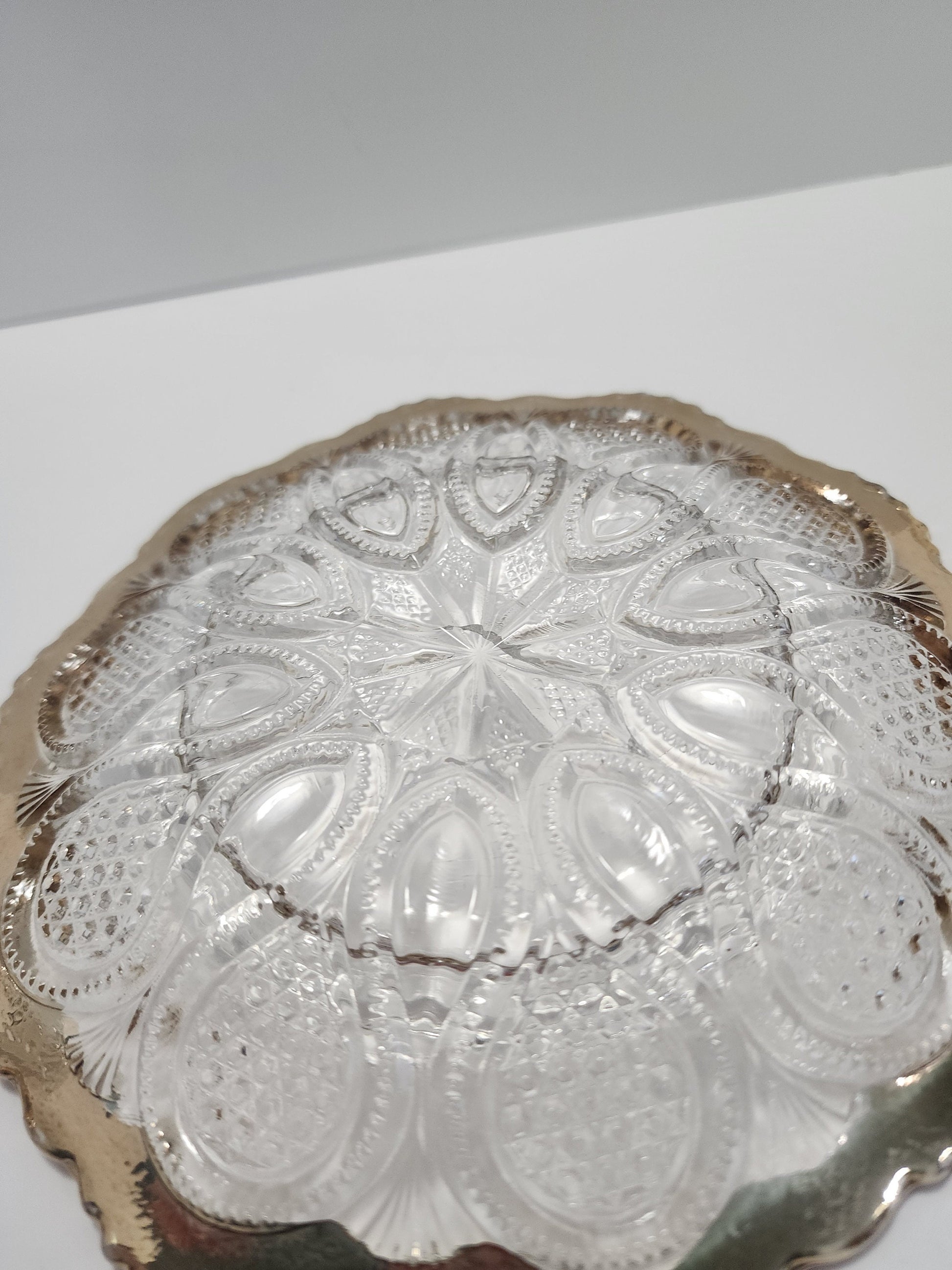 Cut Glass Vintage Domed Butter or Candy Dish Crystal Glass With Gold Accents - Candy Dish - Butter Dish - Cut Glass - Gold Glass - Glass
