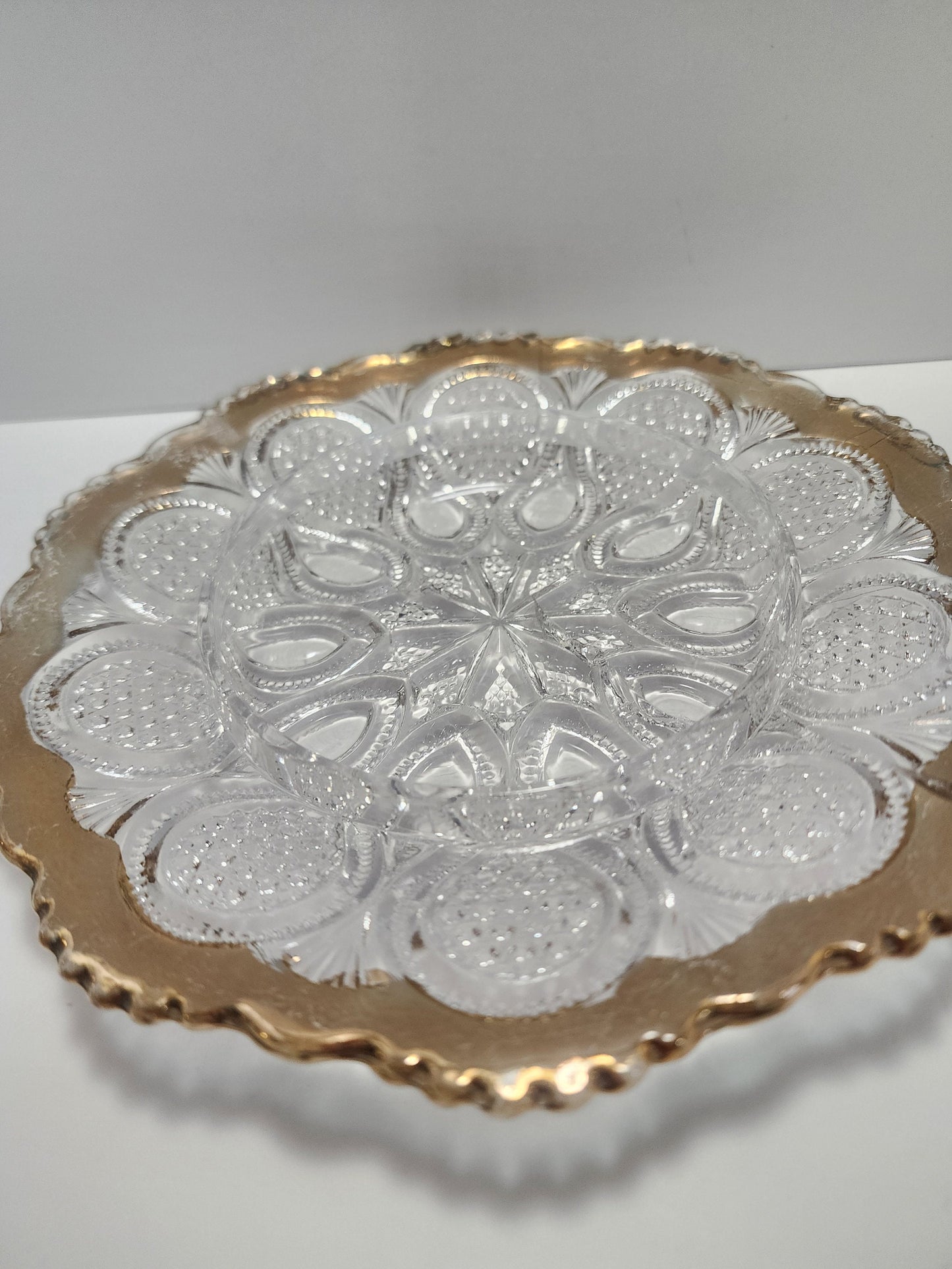 Cut Glass Vintage Domed Butter or Candy Dish Crystal Glass With Gold Accents - Candy Dish - Butter Dish - Cut Glass - Gold Glass - Glass