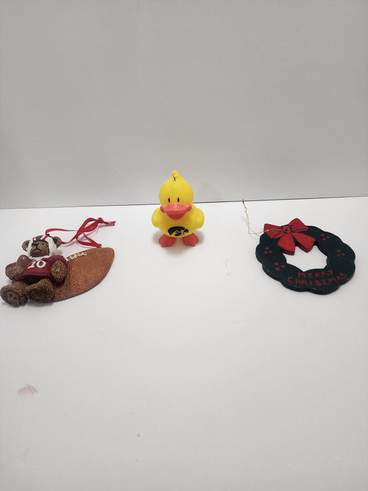 Christmas Ornament Lot Of 3 - Christmas - Christmas Ornament - Bear - Football - Ornaments - Football Ornaments - Iowa Hawkeyes - Iowa