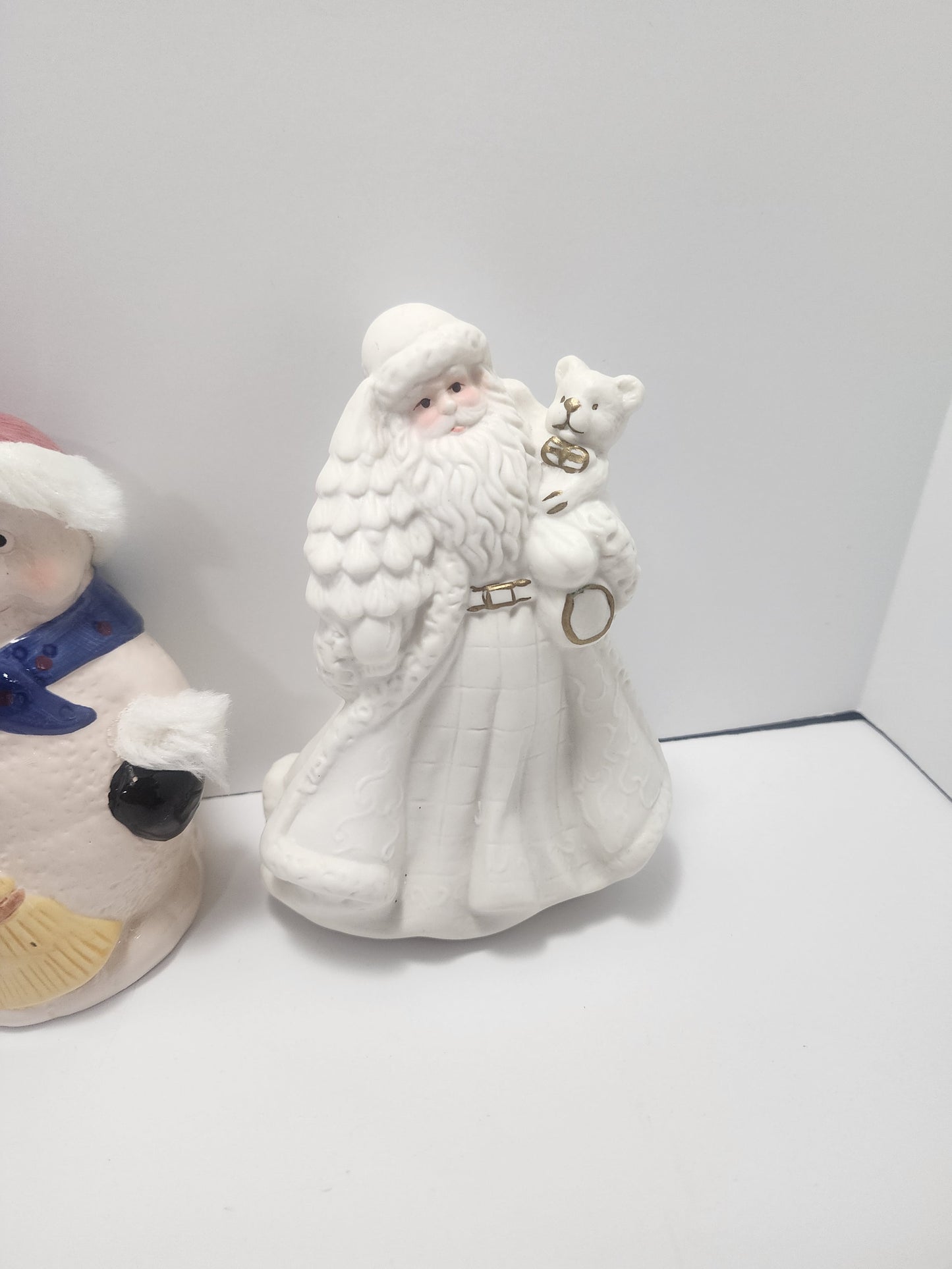 Santa Claus Porcelain Vintage Figure and 3 Snowman Vintage Figures - Snowman - Santa - Santa Claus - Christmas Figurines - Porcelain Santa