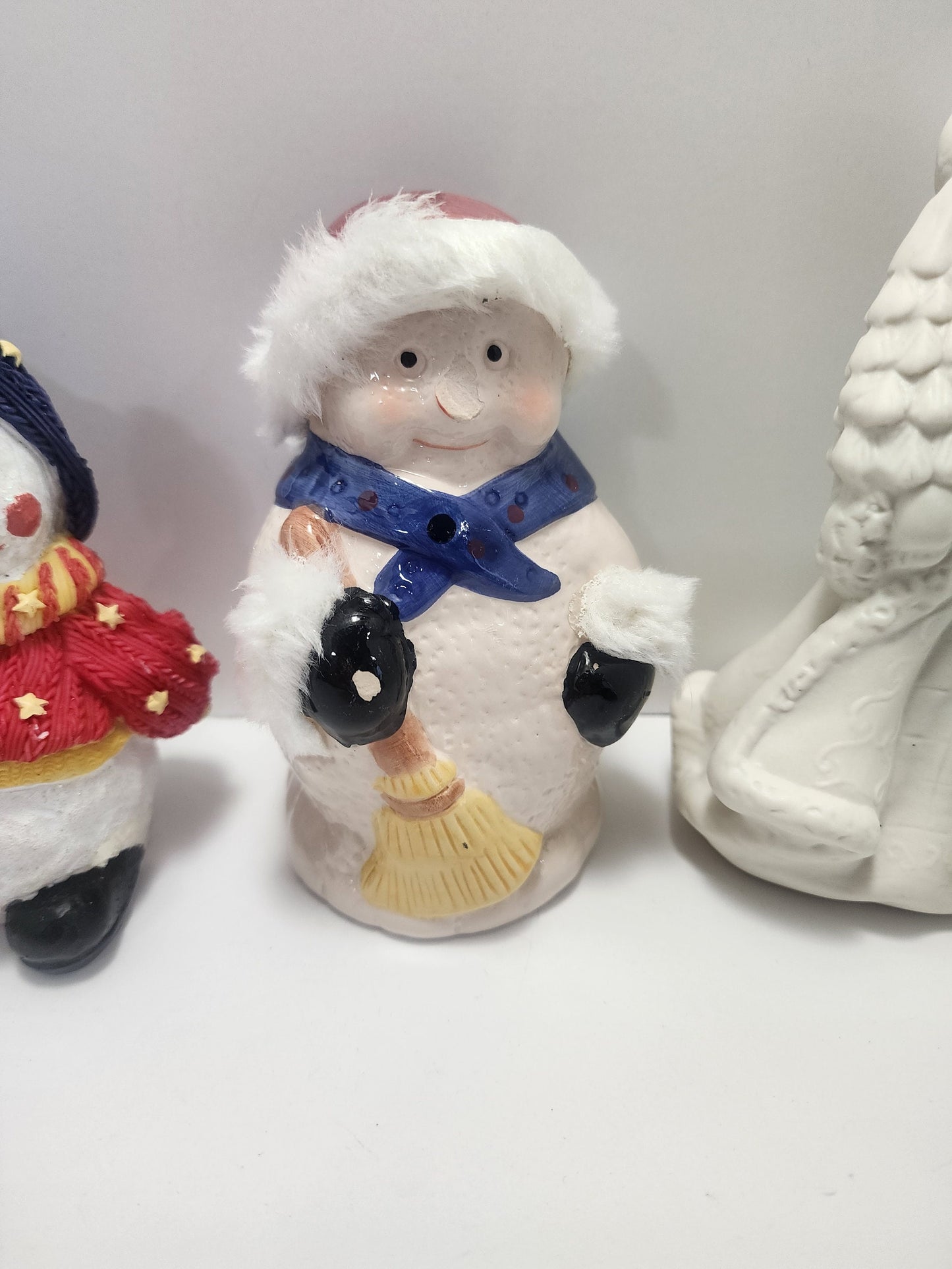 Santa Claus Porcelain Vintage Figure and 3 Snowman Vintage Figures - Snowman - Santa - Santa Claus - Christmas Figurines - Porcelain Santa