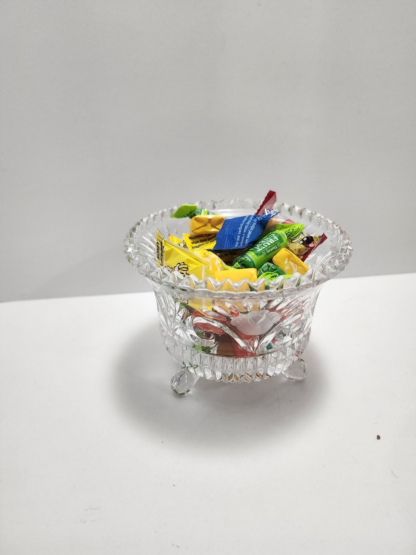Crystal Footed Candy Bowl - Etched Glass - Candy Dish - Potpourri Bowl - Cut Glass Bowl - Vintage Glass - Footed Dish - Glass Dish