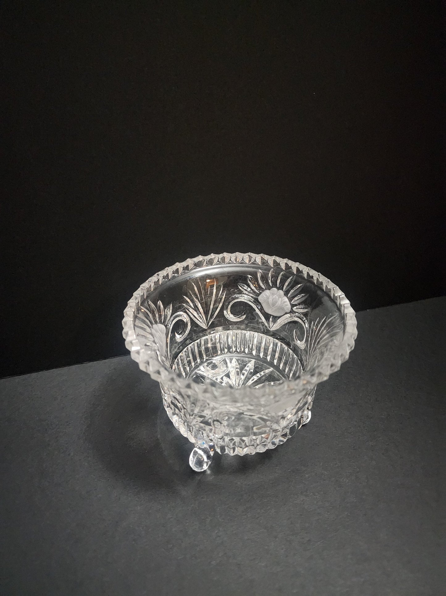 Crystal Footed Candy Bowl - Etched Glass - Candy Dish - Potpourri Bowl - Cut Glass Bowl - Vintage Glass - Footed Dish - Glass Dish