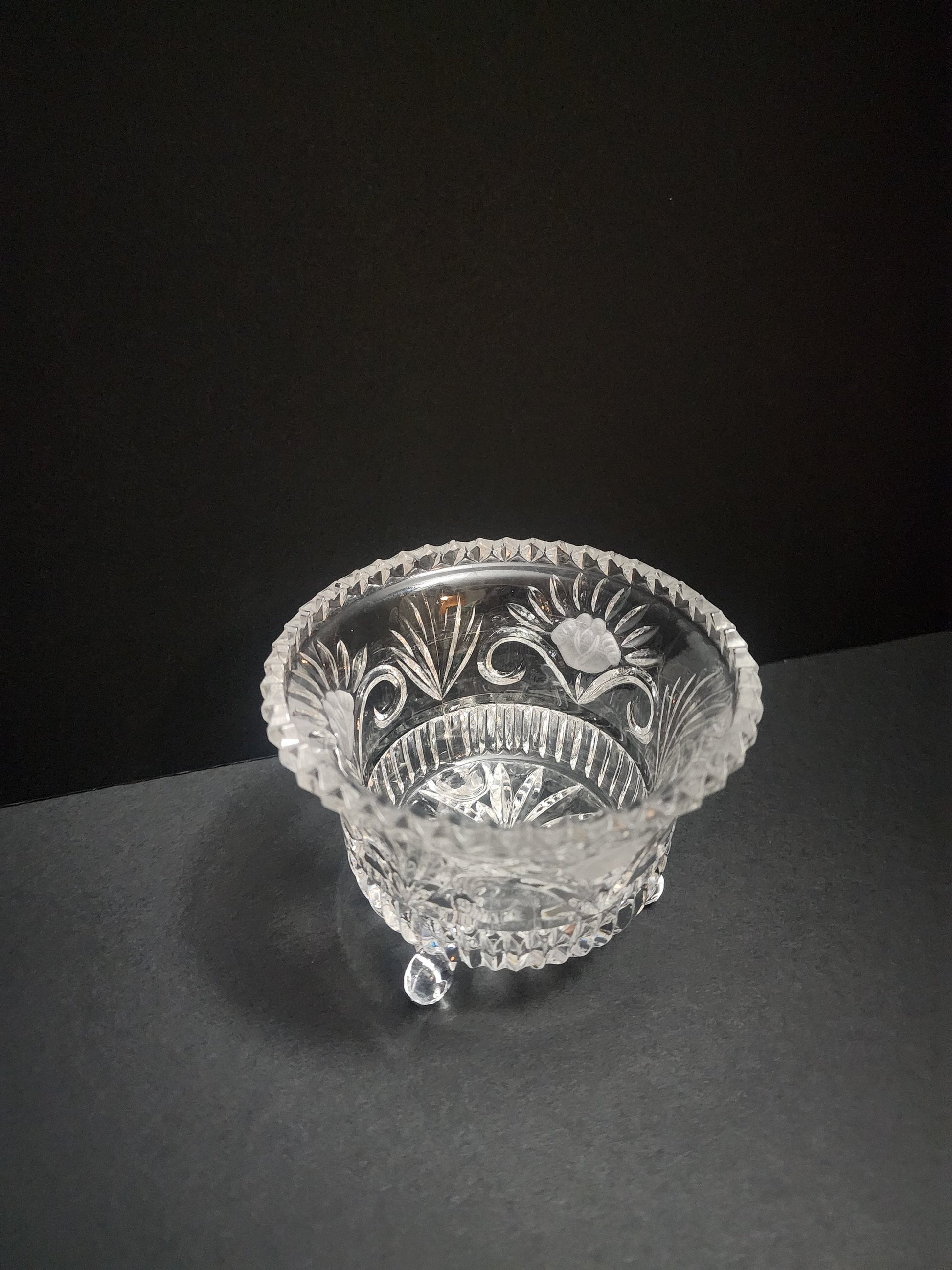 Crystal Footed Candy Bowl - Etched Glass - Candy Dish - Potpourri Bowl - Cut Glass Bowl - Vintage Glass - Footed Dish - Glass Dish