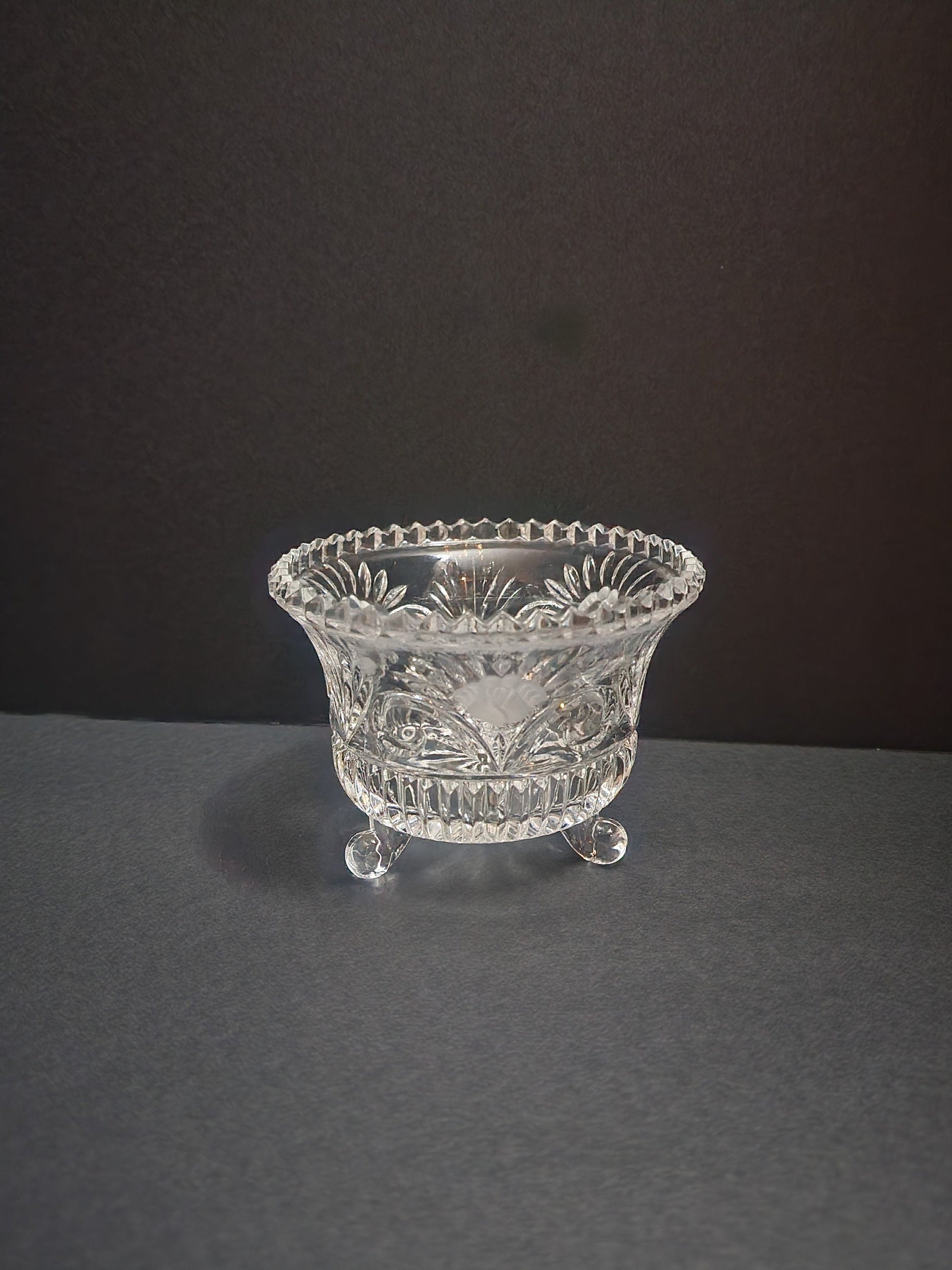Crystal Footed Candy Bowl - Etched Glass - Candy Dish - Potpourri Bowl - Cut Glass Bowl - Vintage Glass - Footed Dish - Glass Dish
