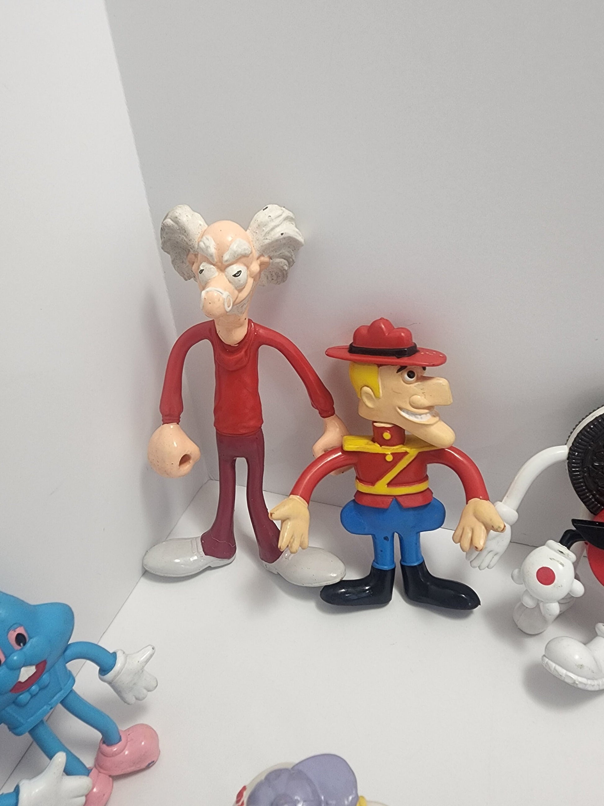 Bendable 1970 1980 Action Figures - Rocky and Bullwinkle - Christmas Toys - Easter Bunny - Bendable Toys - Wham O - Stretchy Toys